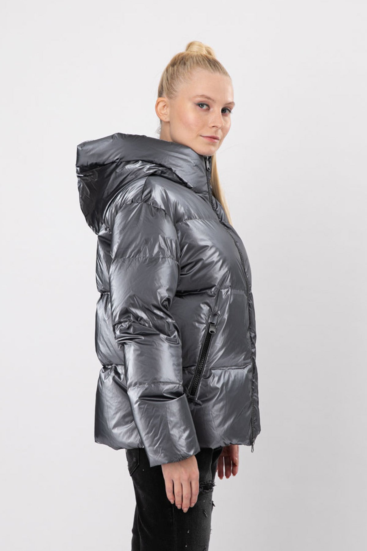 Hetrego Roxie Kapüşonlu Parlak Puffer Mont-Libas Trendy Fashion Store