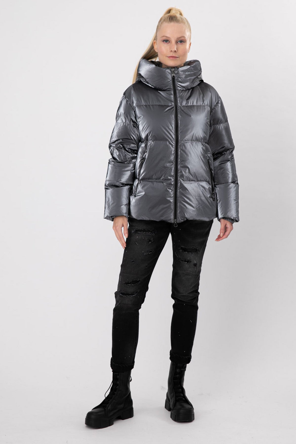 Hetrego Roxie Kapüşonlu Parlak Puffer Mont-Libas Trendy Fashion Store