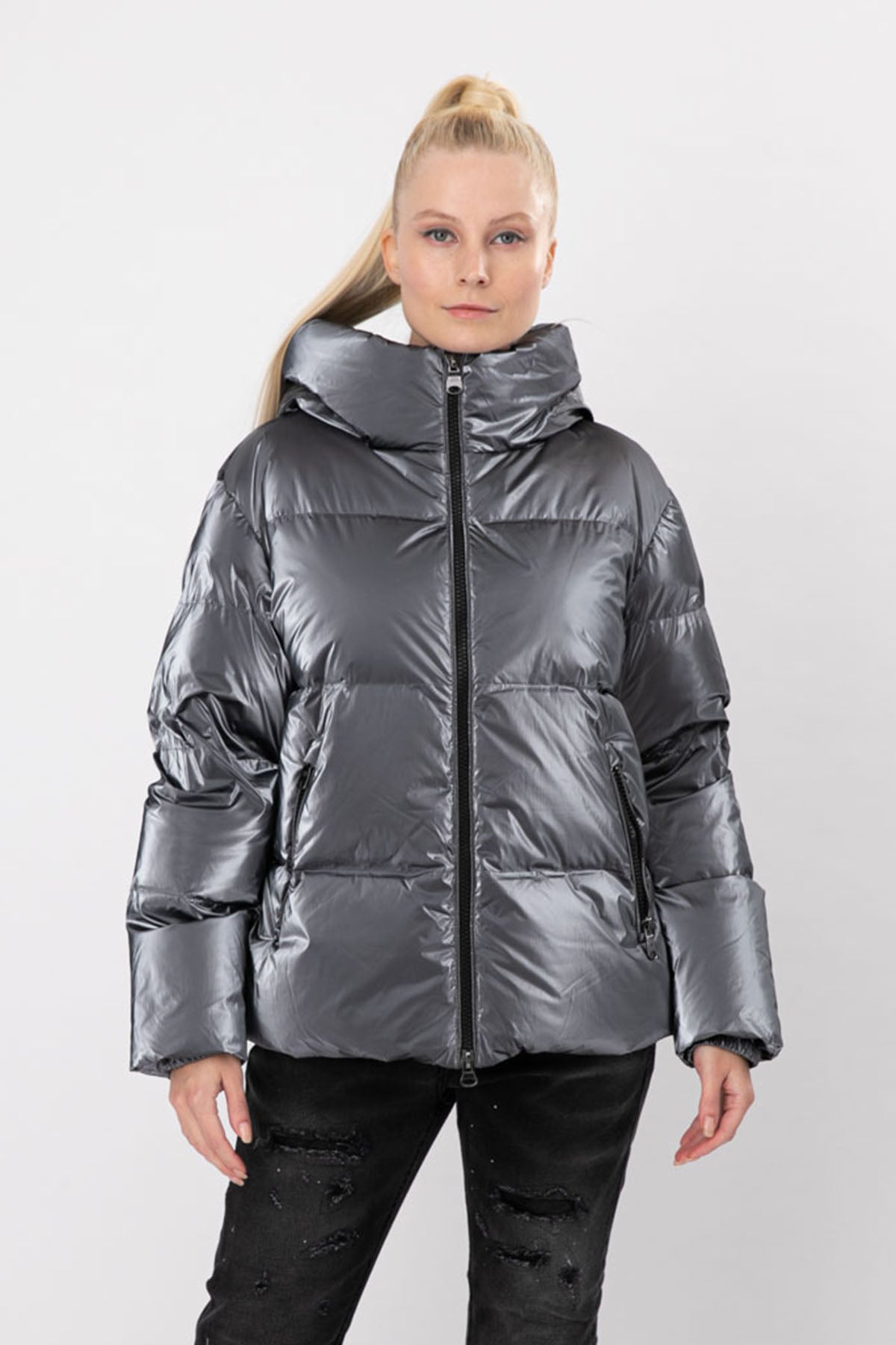 Hetrego Roxie Kapüşonlu Parlak Puffer Mont-Libas Trendy Fashion Store