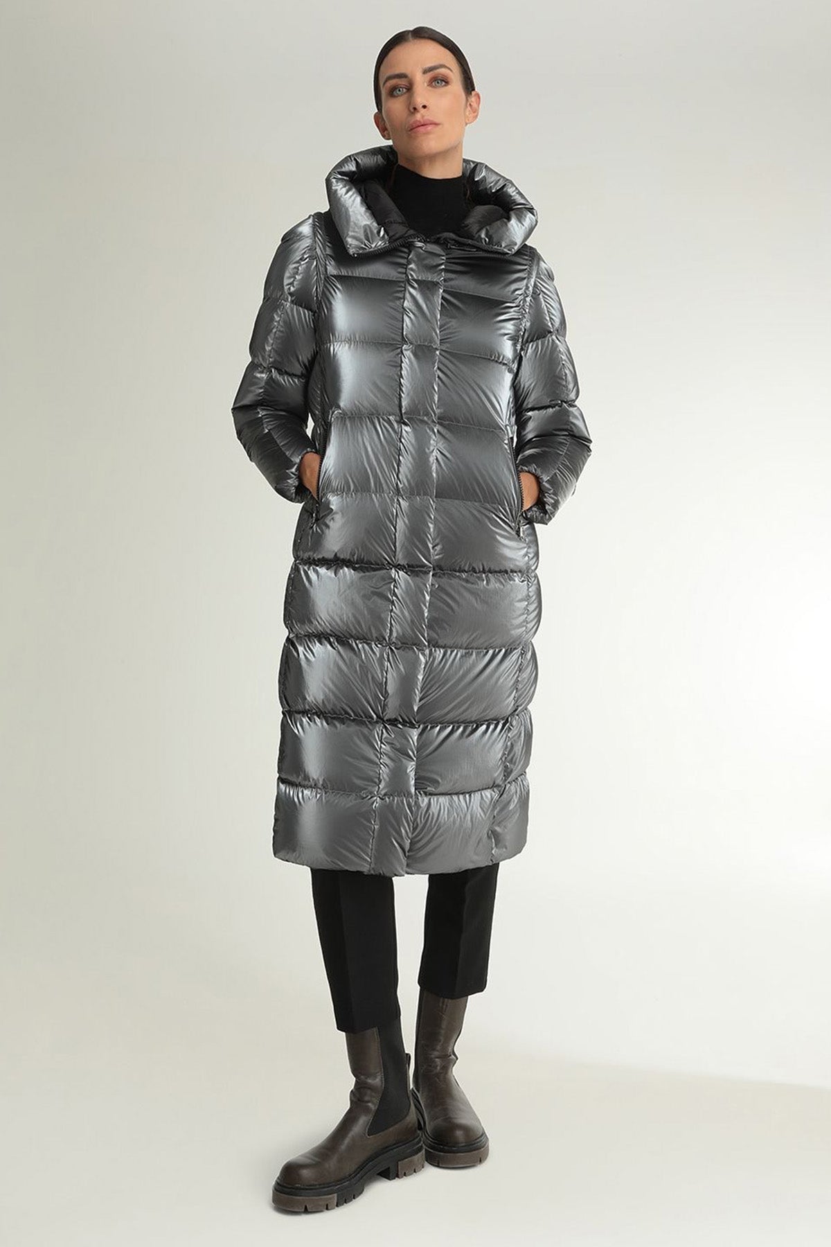 Hetrego Summer Kapüşonlu Demonte Kol Uzun Parlak Puffer Mont-Libas Trendy Fashion Store