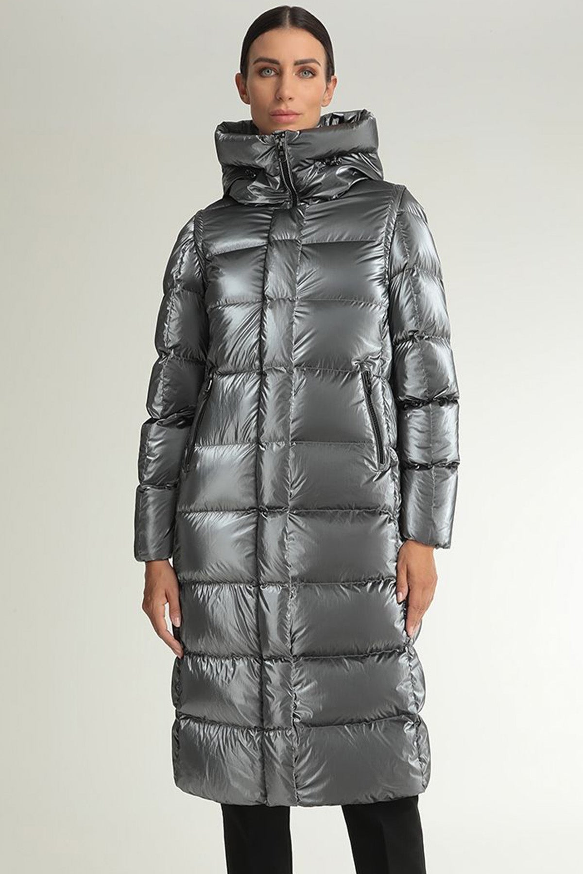 Hetrego Summer Kapüşonlu Demonte Kol Uzun Parlak Puffer Mont-Libas Trendy Fashion Store