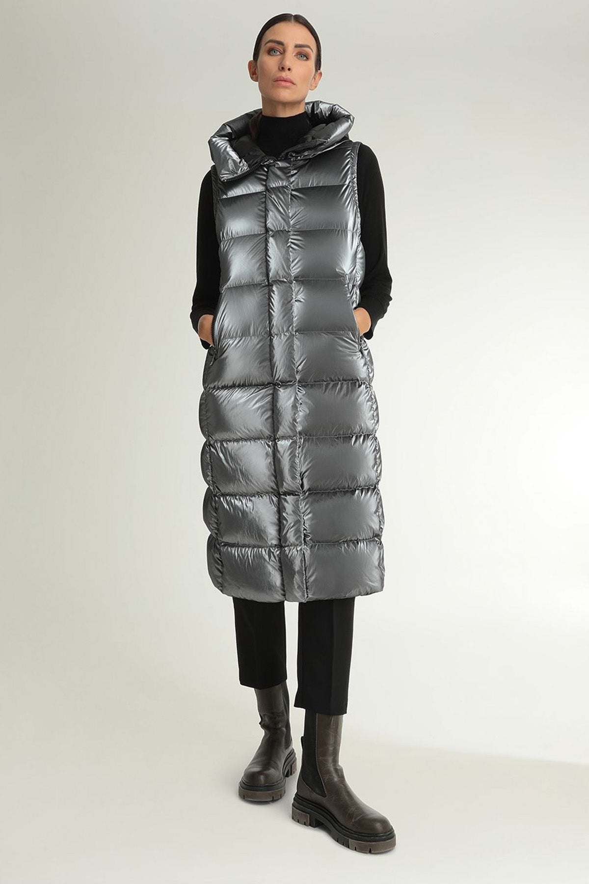 Hetrego Summer Kapüşonlu Demonte Kol Uzun Parlak Puffer Mont-Libas Trendy Fashion Store