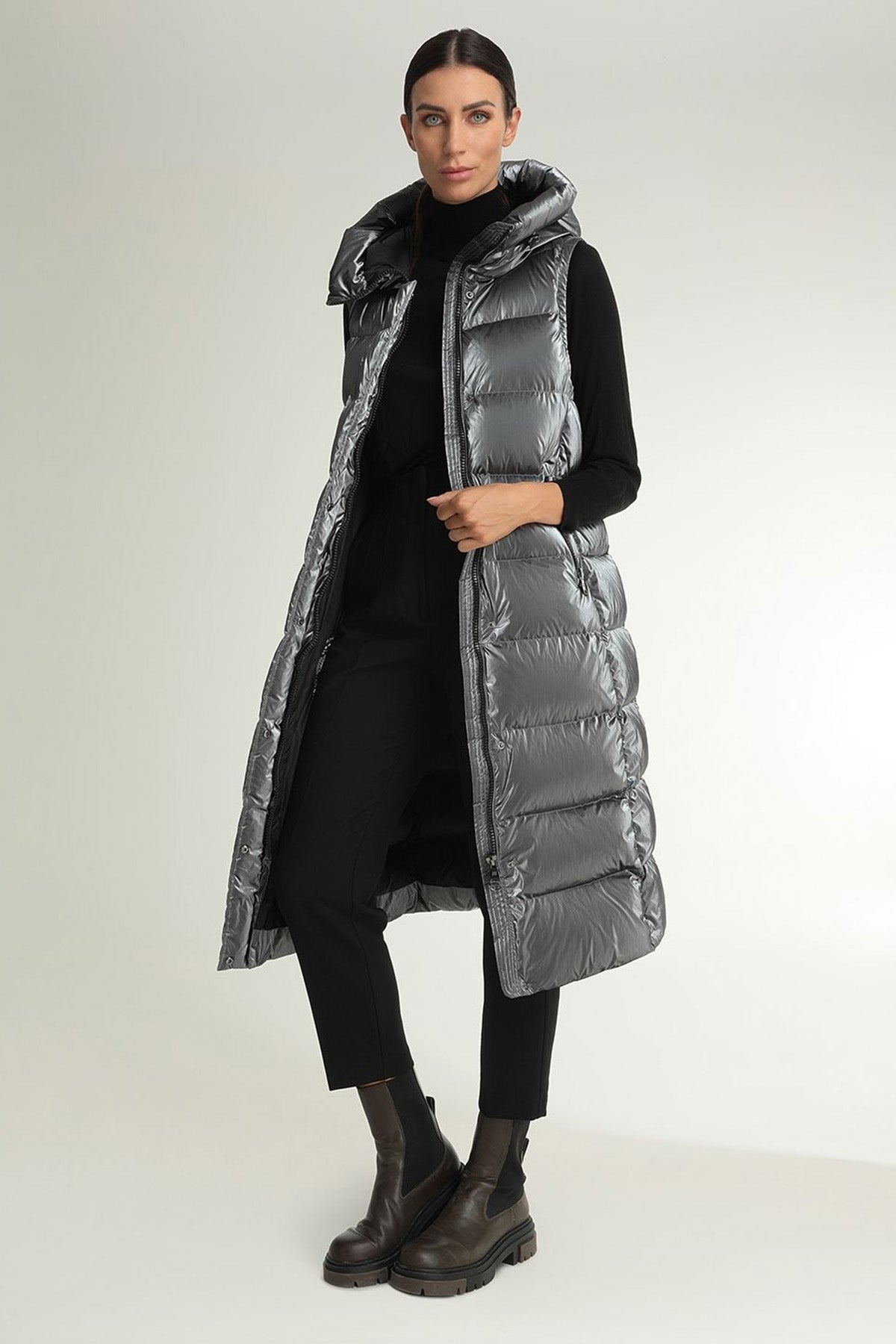 Hetrego Summer Kapüşonlu Demonte Kol Uzun Parlak Puffer Mont-Libas Trendy Fashion Store