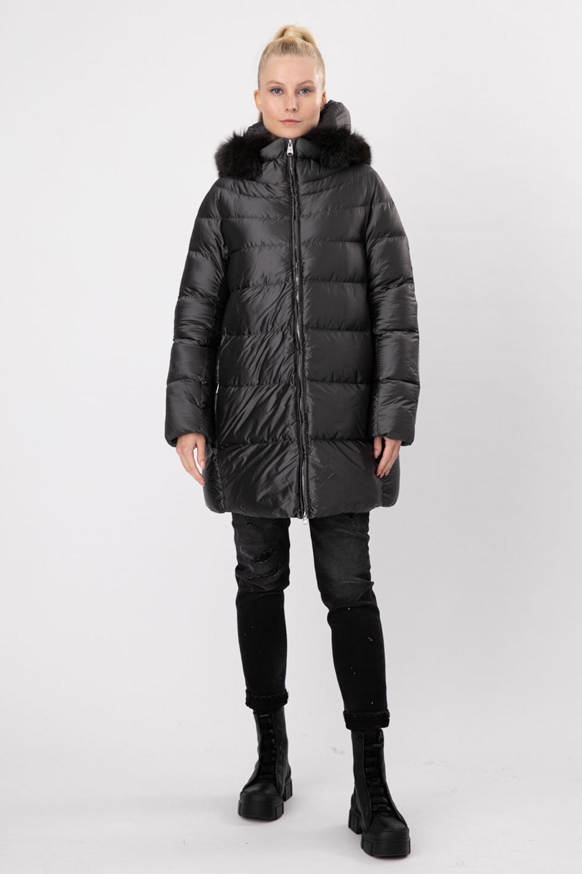 Hetrego Hanna Kürklü Kapüşonlu Puffer Mont-Libas Trendy Fashion Store