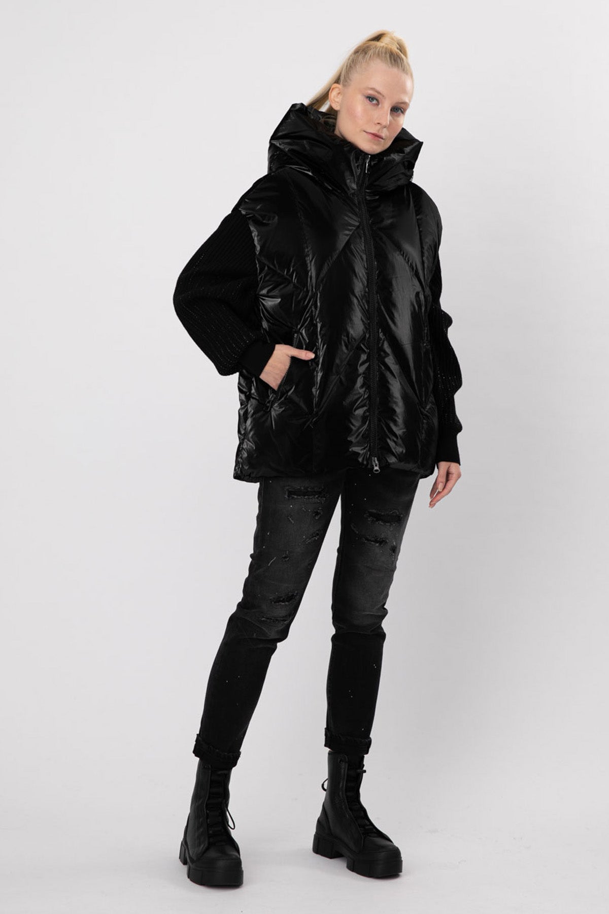 Hetrego Mindy Kapüşonlu Parlak Puffer Yelek-Libas Trendy Fashion Store