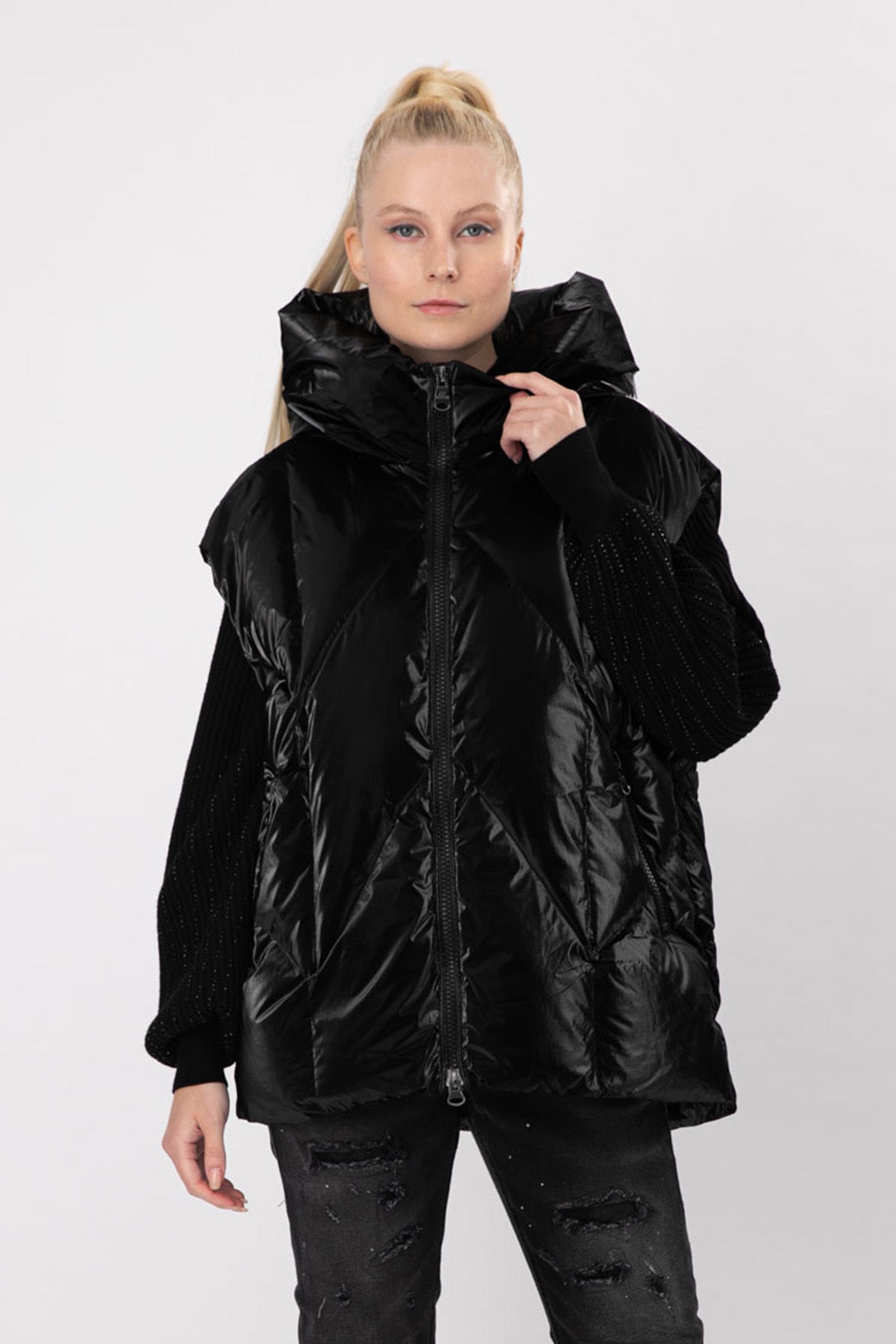 Hetrego Mindy Kapüşonlu Parlak Puffer Yelek-Libas Trendy Fashion Store