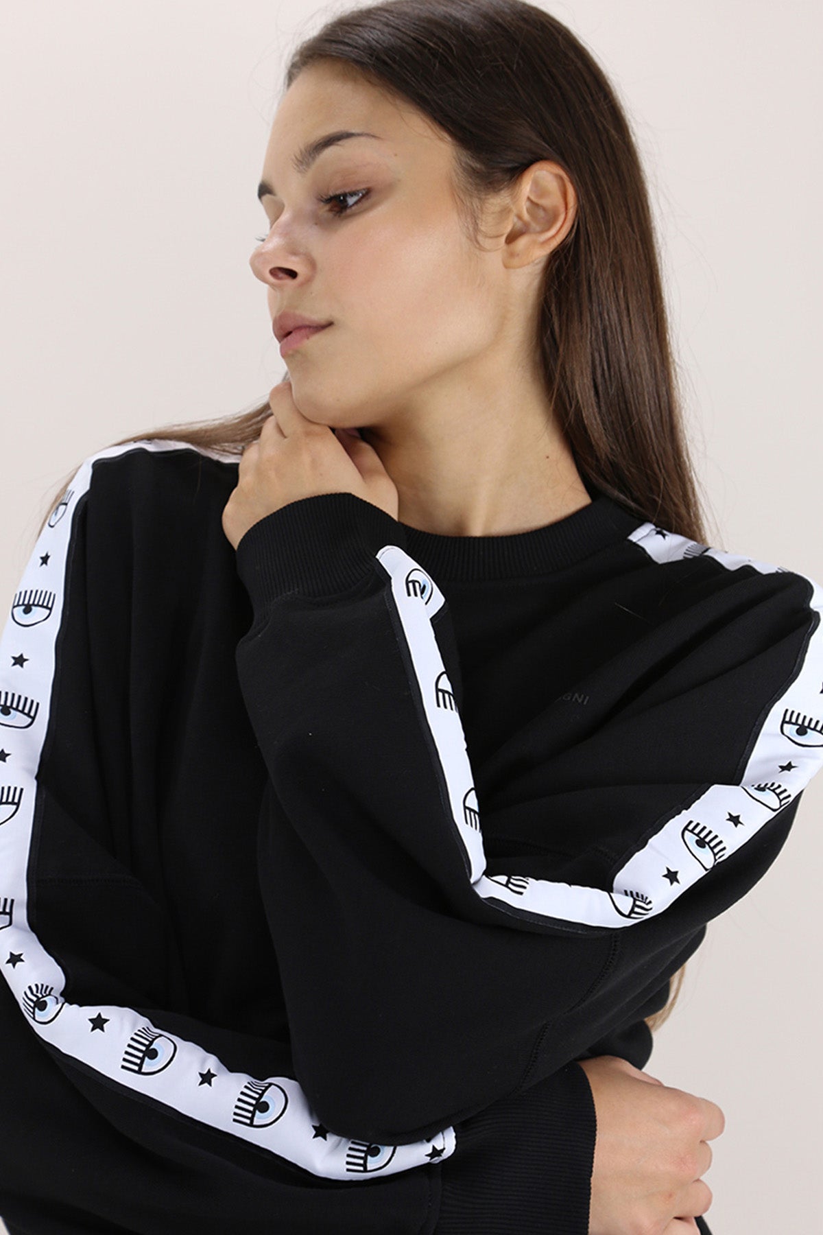 Chiara Ferragni Göz Logo Şeritli Geniş Kesim Sweatshirt-Libas Trendy Fashion Store