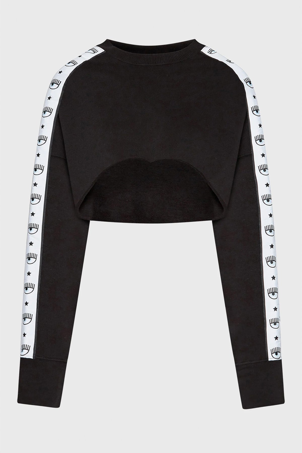 Chiara Ferragni Göz Logo Şeritli Crop Sweatshirt-Libas Trendy Fashion Store