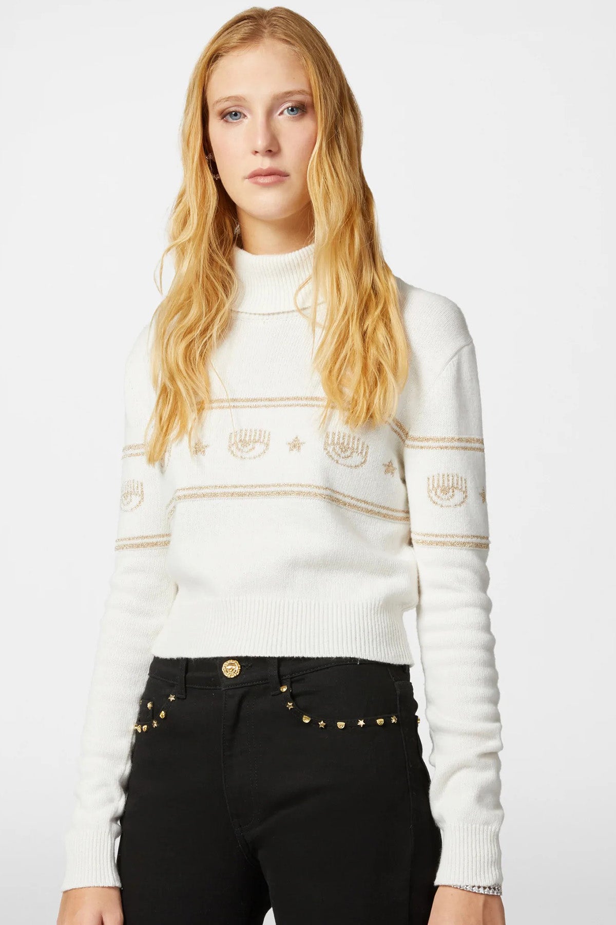 Chiara Ferragni Balıkçı Yaka Logolu Kaşmir Karışımlı Yün Örgü Triko-Libas Trendy Fashion Store