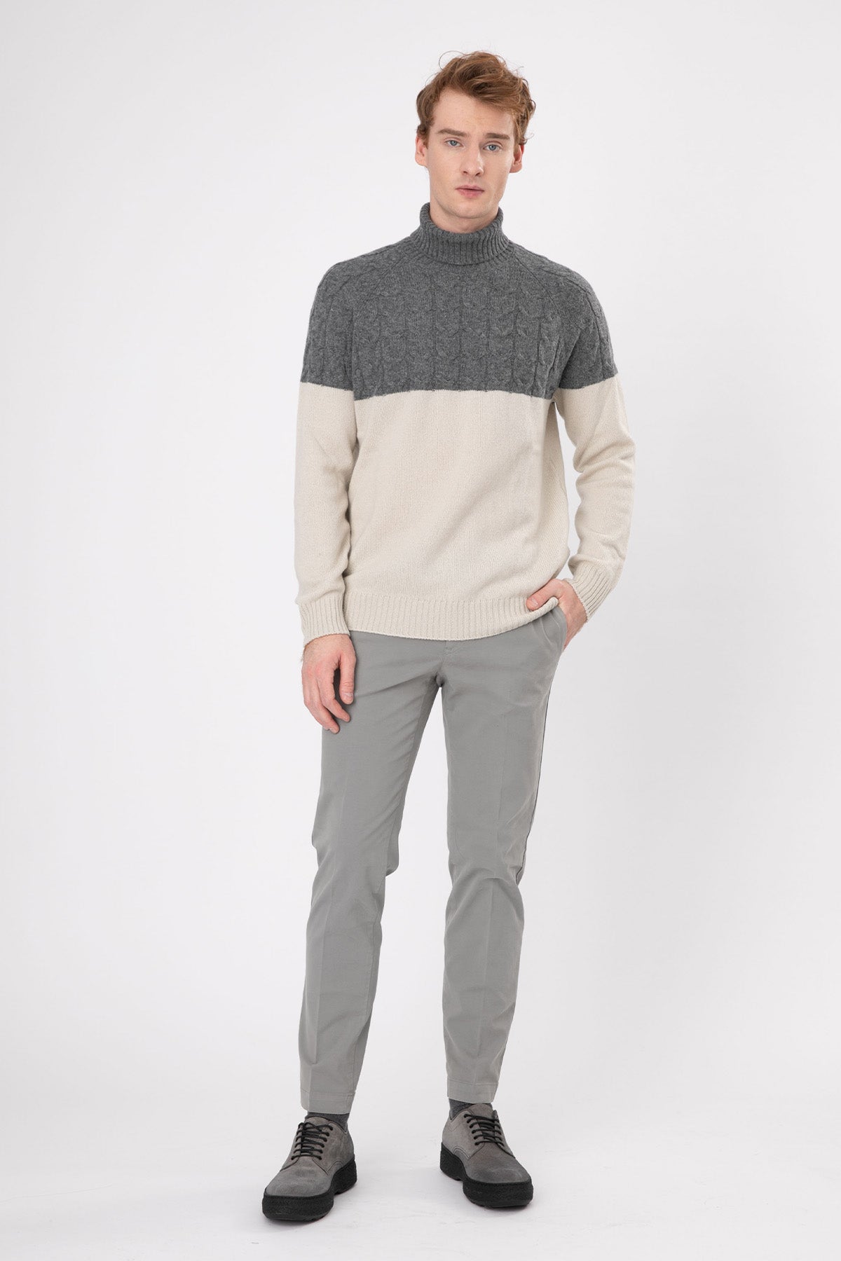 Gran Sasso Balıkçı Yaka Saç Örgü Yün Triko-Libas Trendy Fashion Store