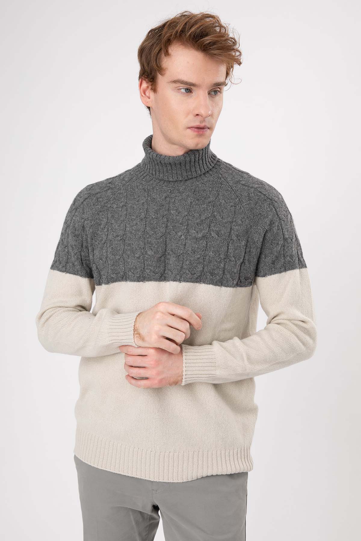 Gran Sasso Balıkçı Yaka Saç Örgü Yün Triko-Libas Trendy Fashion Store