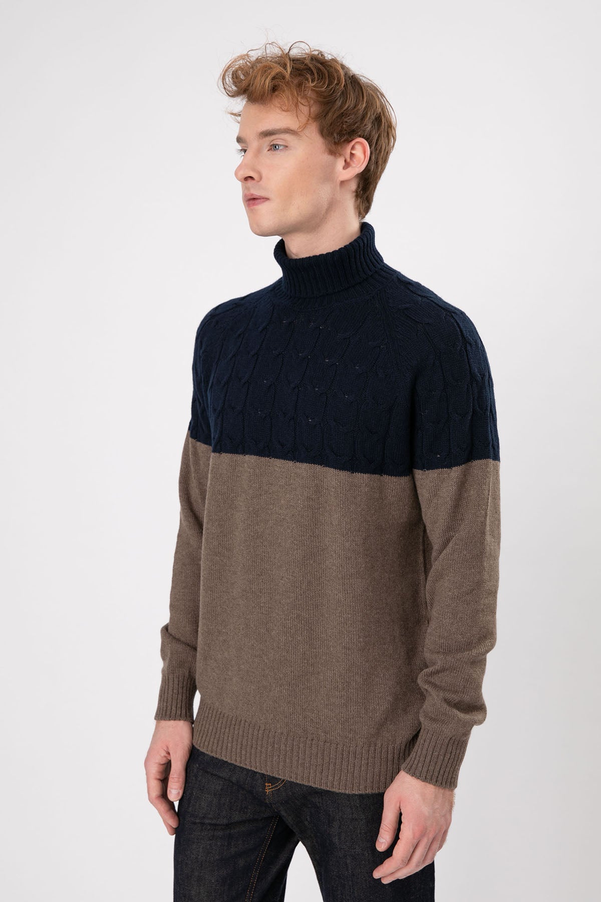 Gran Sasso Balıkçı Yaka Saç Örgü Yün Triko-Libas Trendy Fashion Store