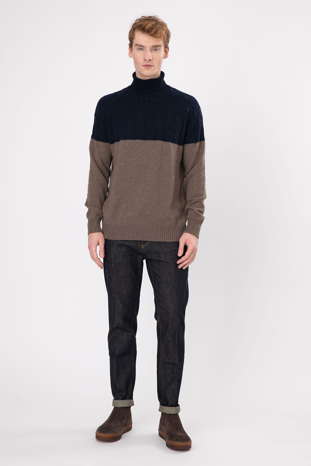 Gran Sasso Balıkçı Yaka Saç Örgü Yün Triko-Libas Trendy Fashion Store