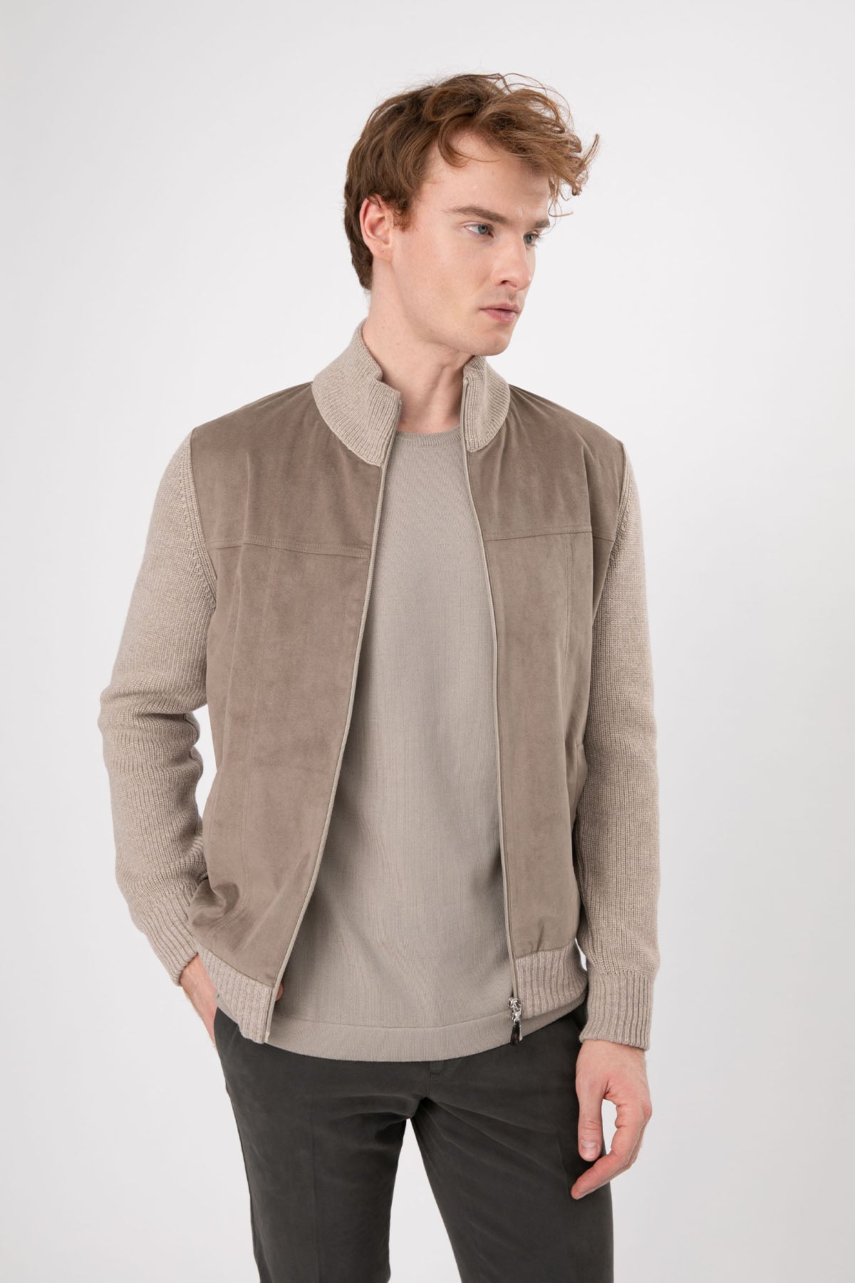 Gran Sasso Dik Yaka Alcantara Yün Triko Ceket-Libas Trendy Fashion Store