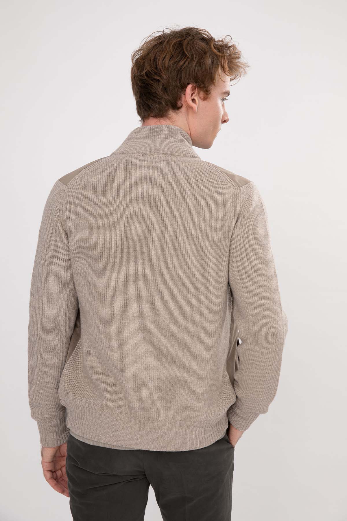 Gran Sasso Dik Yaka Alcantara Yün Triko Ceket-Libas Trendy Fashion Store