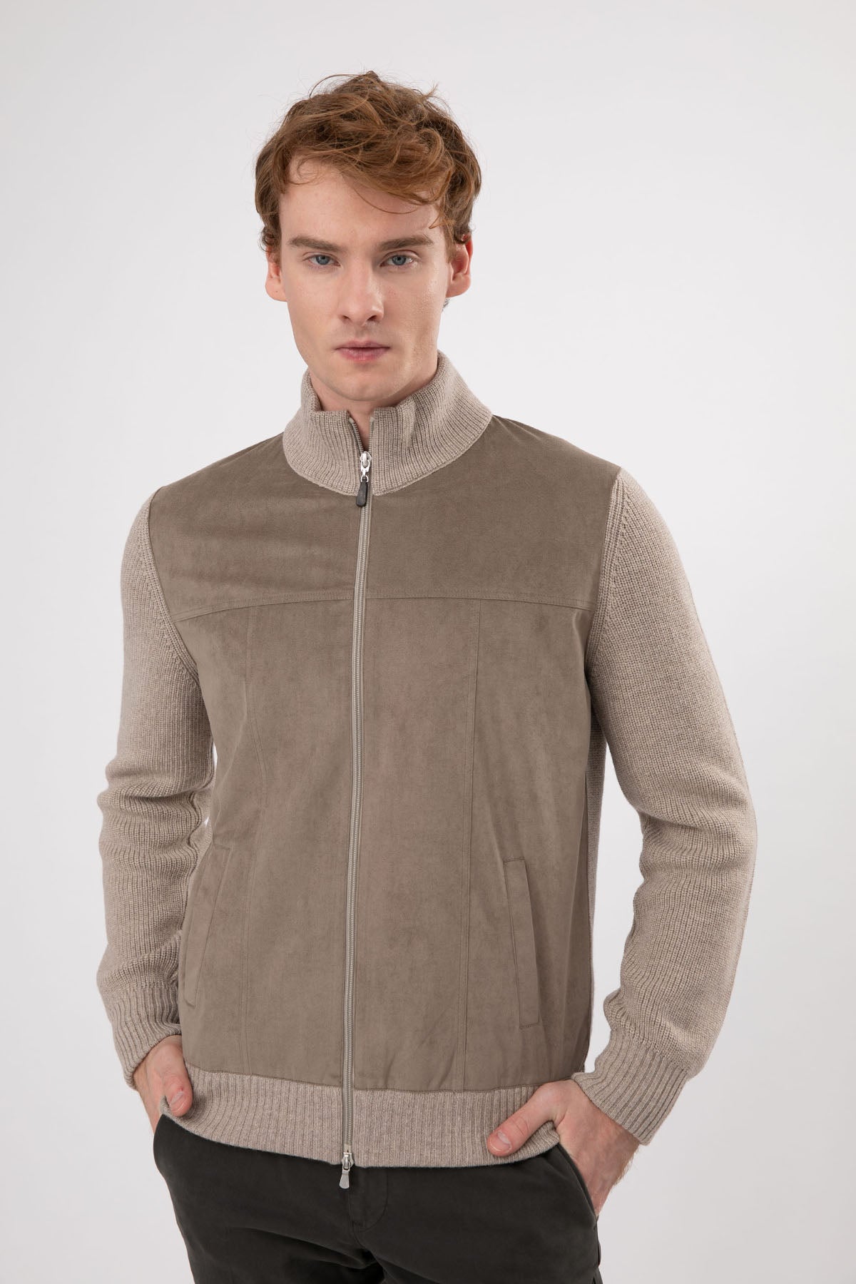 Gran Sasso Dik Yaka Alcantara Yün Triko Ceket-Libas Trendy Fashion Store