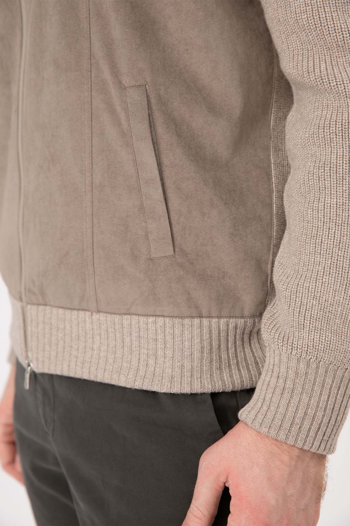 Gran Sasso Dik Yaka Alcantara Yün Triko Ceket-Libas Trendy Fashion Store