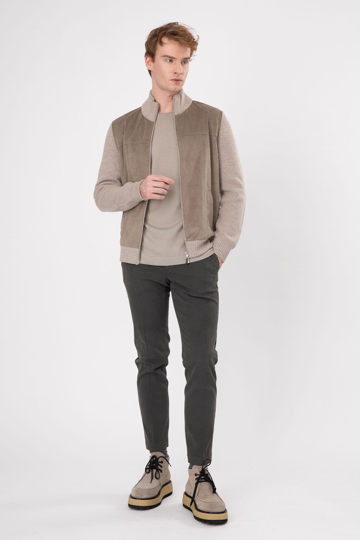 Gran Sasso Dik Yaka Alcantara Yün Triko Ceket-Libas Trendy Fashion Store