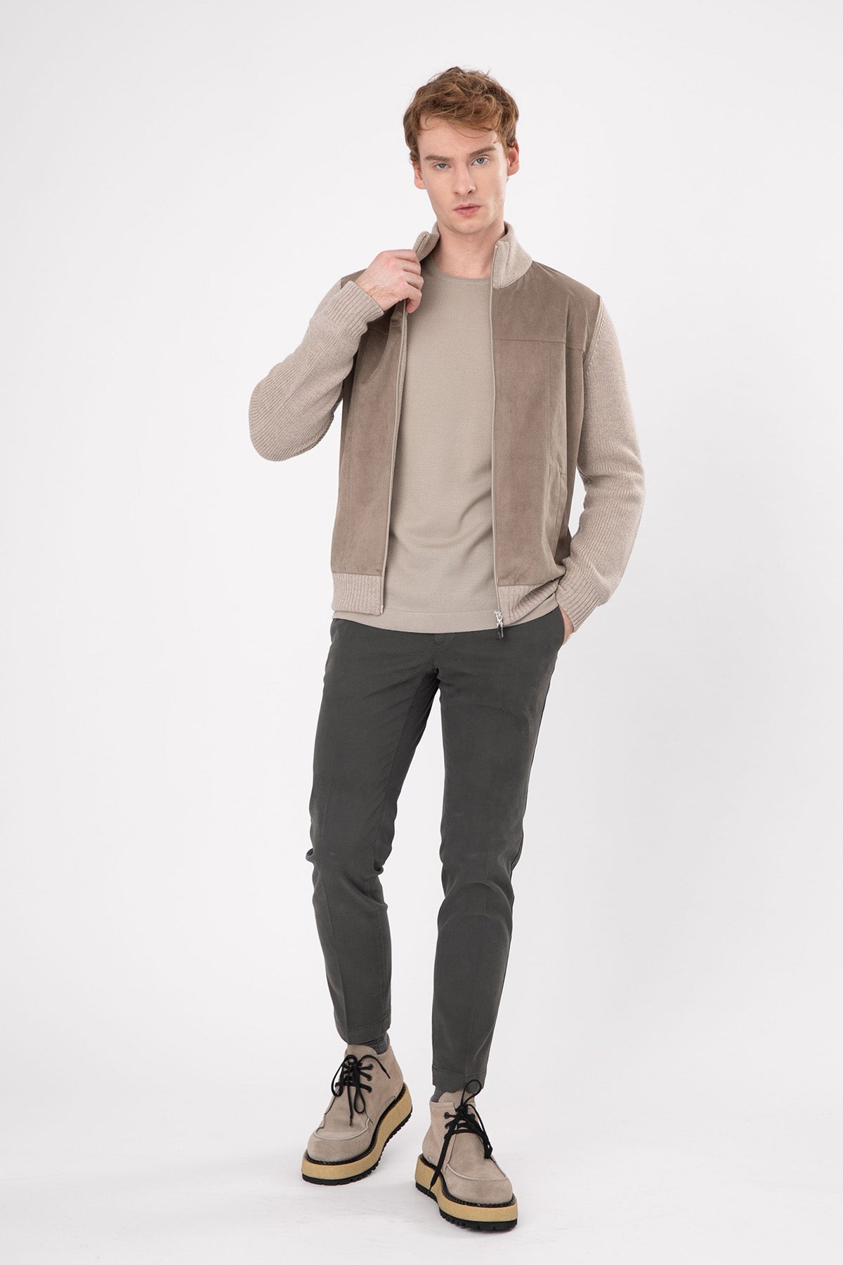 Gran Sasso Dik Yaka Alcantara Yün Triko Ceket-Libas Trendy Fashion Store