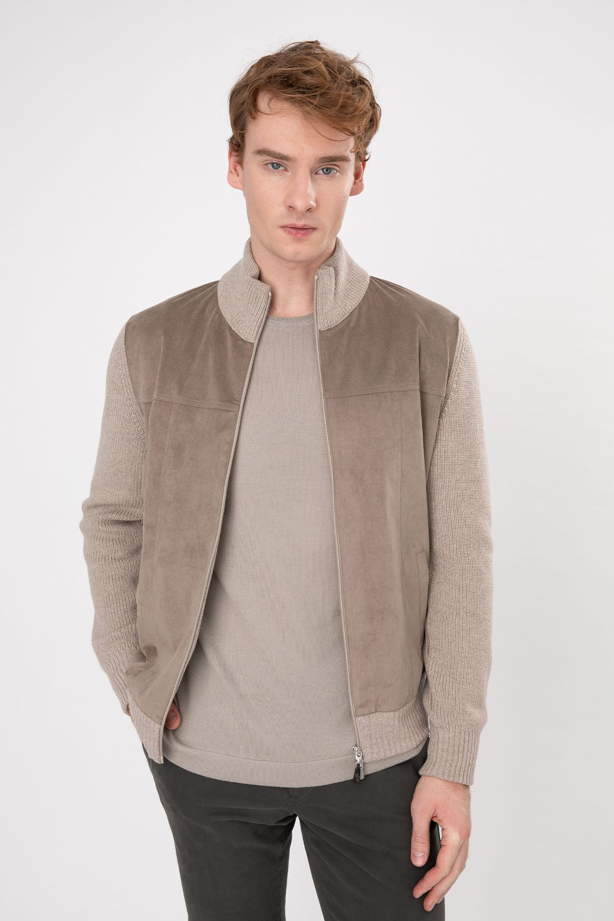 Gran Sasso Dik Yaka Alcantara Yün Triko Ceket-Libas Trendy Fashion Store