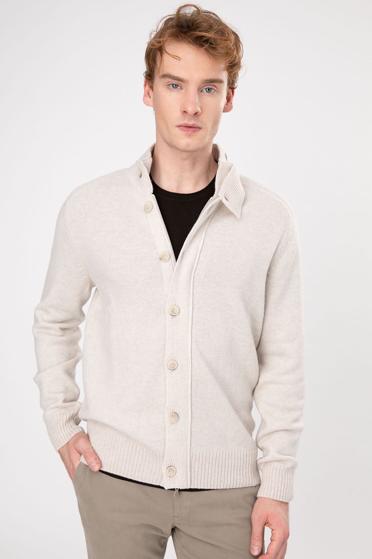 Gran Sasso Dik Yaka Yün Örgü Triko Ceket-Libas Trendy Fashion Store