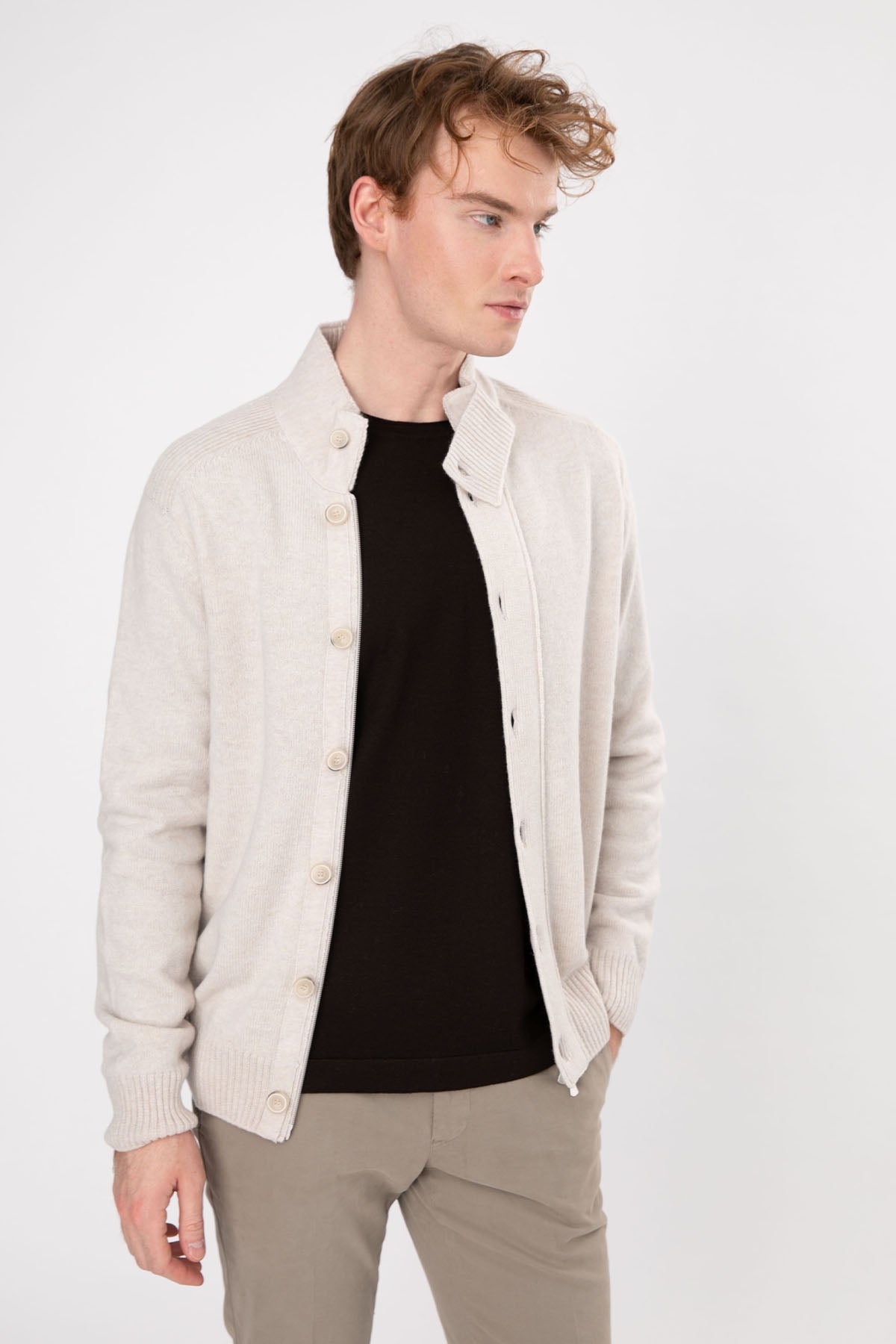 Gran Sasso Dik Yaka Yün Örgü Triko Ceket-Libas Trendy Fashion Store