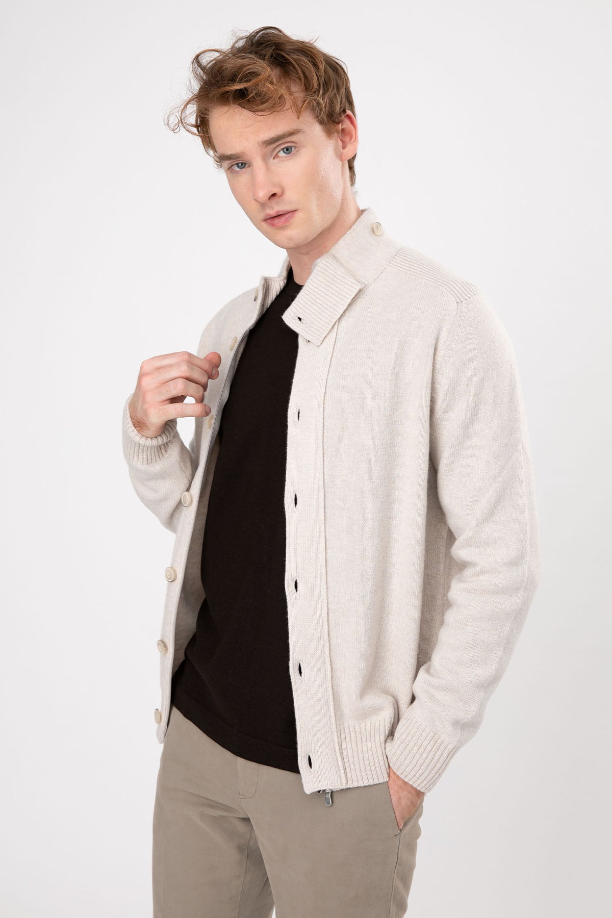 Gran Sasso Dik Yaka Yün Örgü Triko Ceket-Libas Trendy Fashion Store