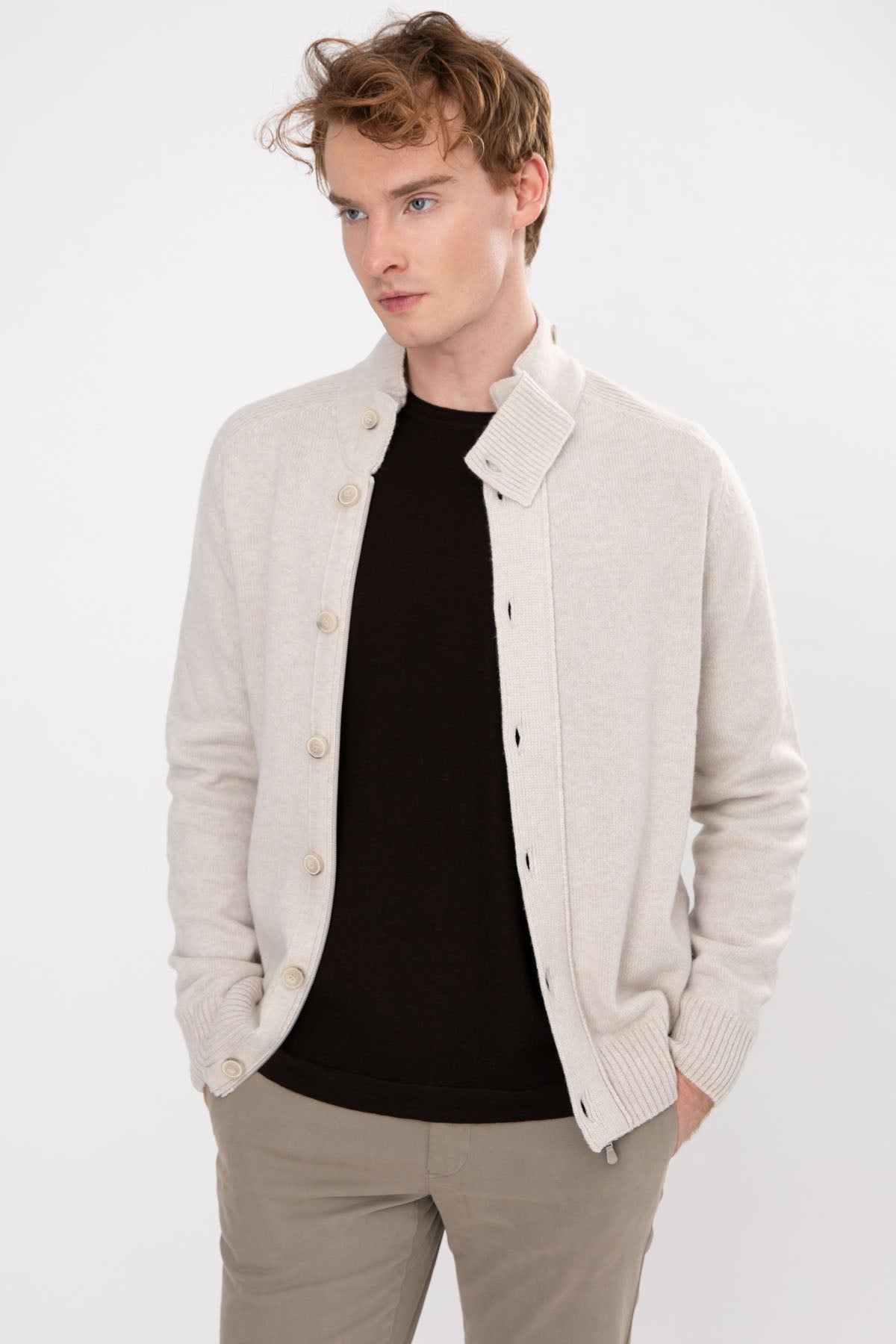 Gran Sasso Dik Yaka Yün Örgü Triko Ceket-Libas Trendy Fashion Store