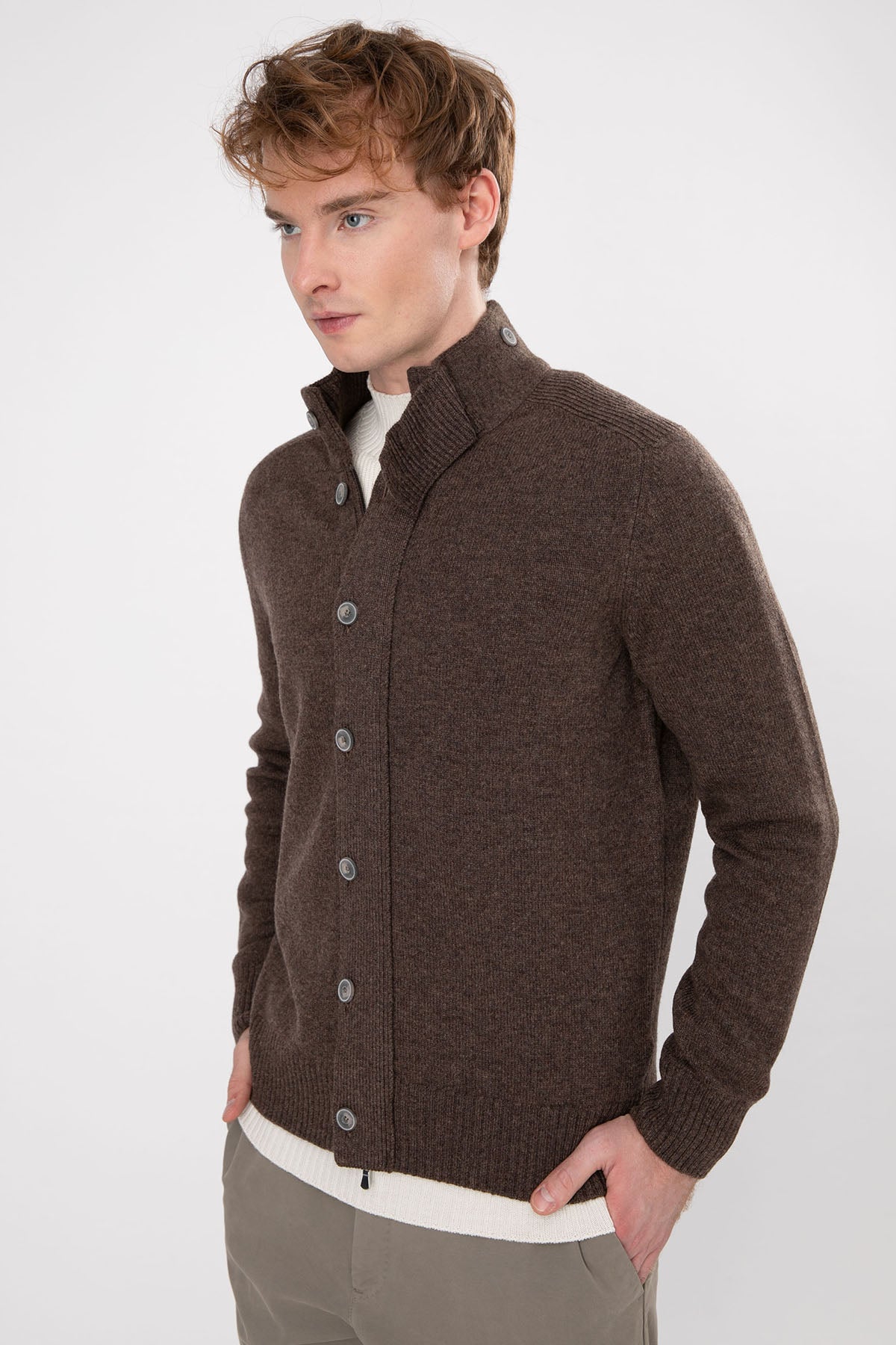 Gran Sasso Dik Yaka Yün Örgü Triko Ceket-Libas Trendy Fashion Store