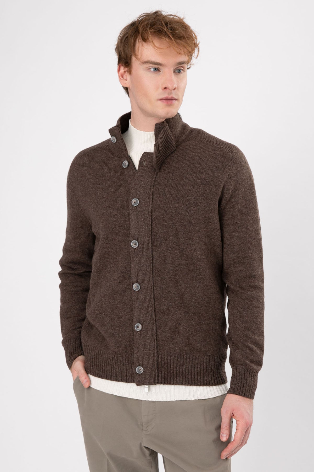 Gran Sasso Dik Yaka Yün Örgü Triko Ceket-Libas Trendy Fashion Store