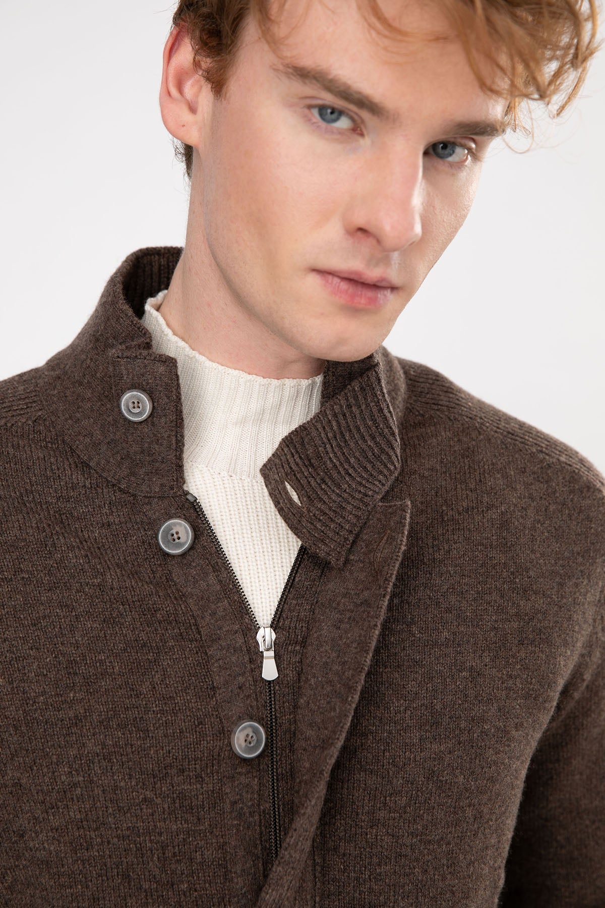 Gran Sasso Dik Yaka Yün Örgü Triko Ceket-Libas Trendy Fashion Store