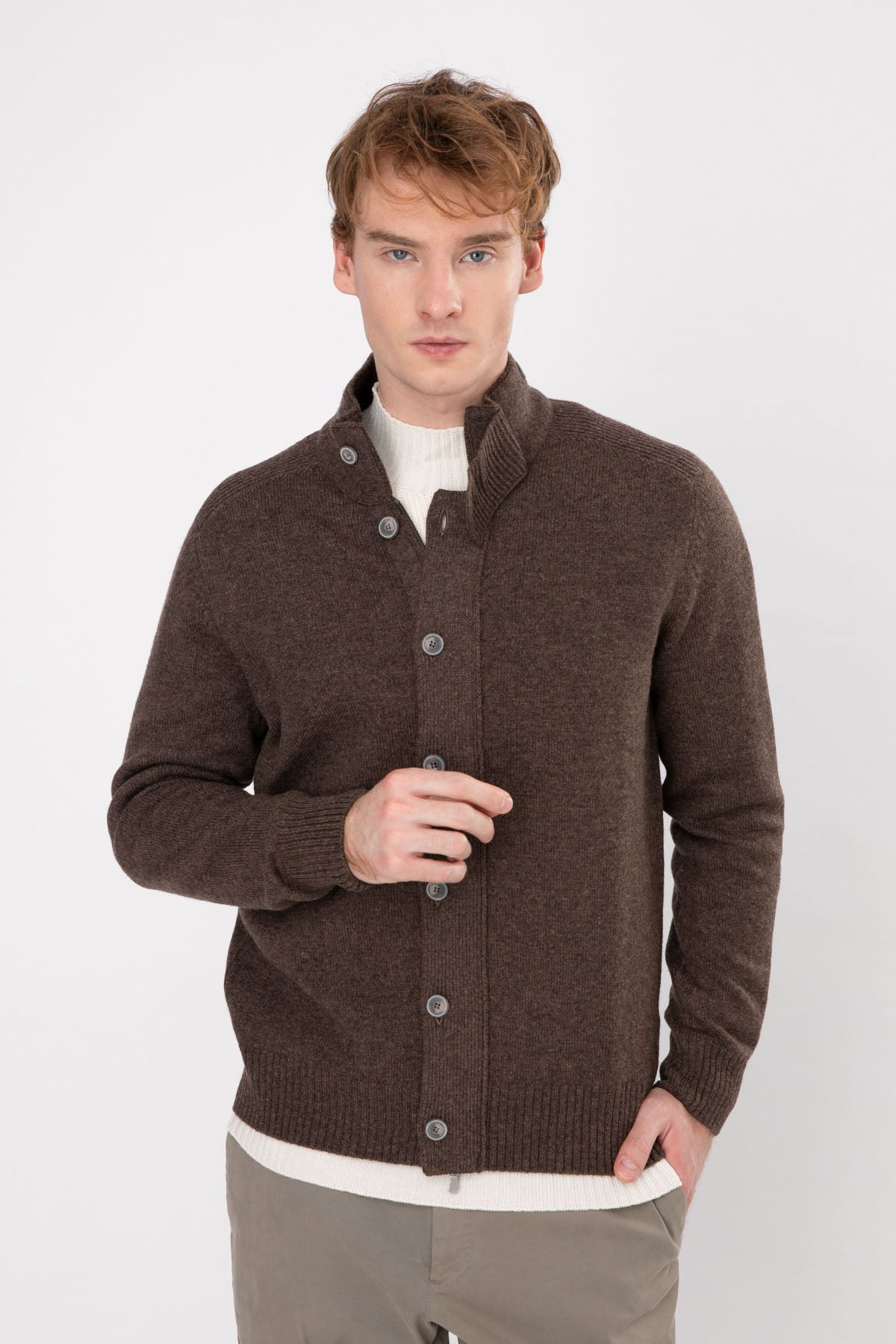 Gran Sasso Dik Yaka Yün Örgü Triko Ceket-Libas Trendy Fashion Store