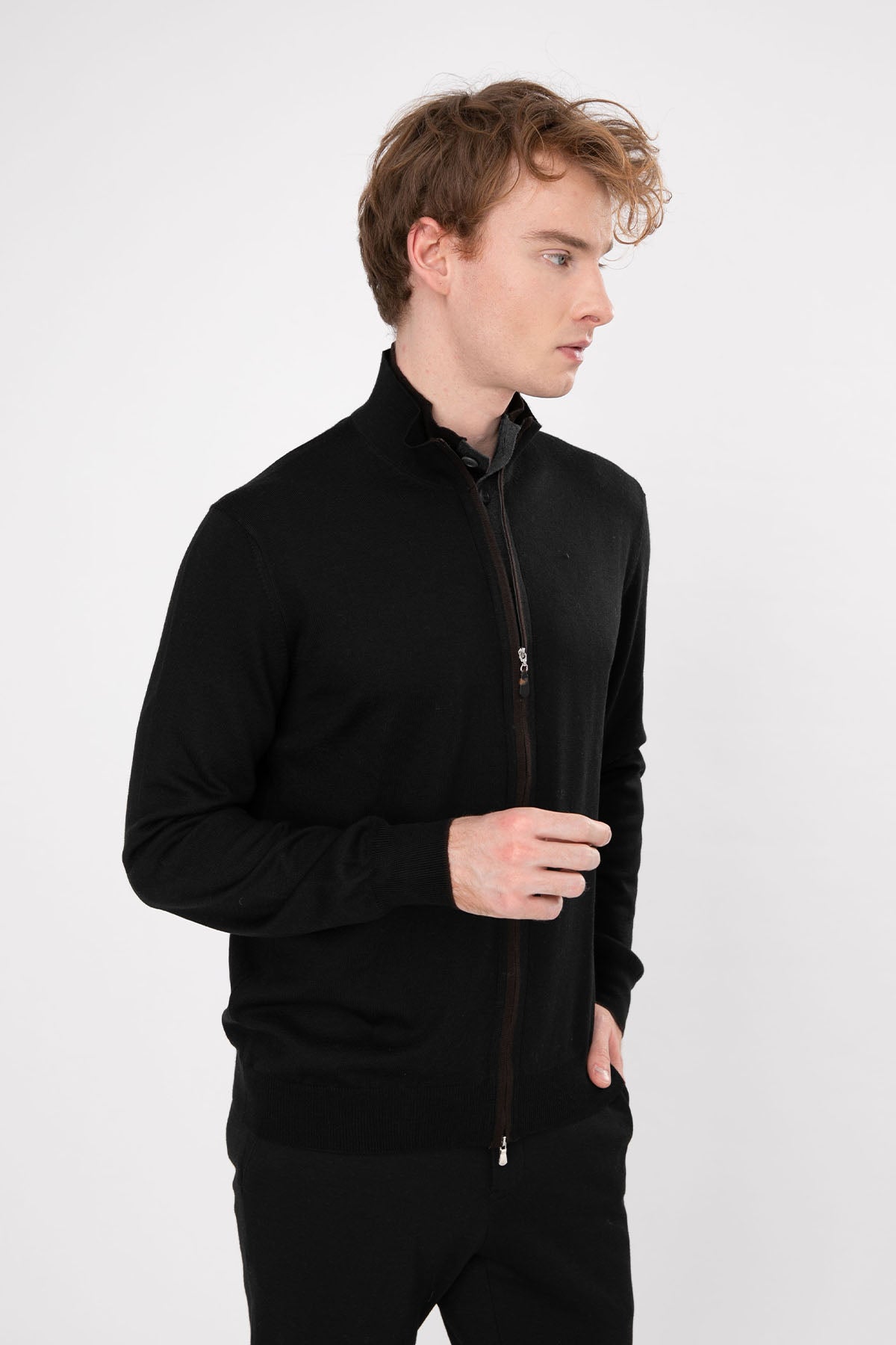 Gran Sasso Dik Yaka Fermuarlı Yün Triko Ceket-Libas Trendy Fashion Store