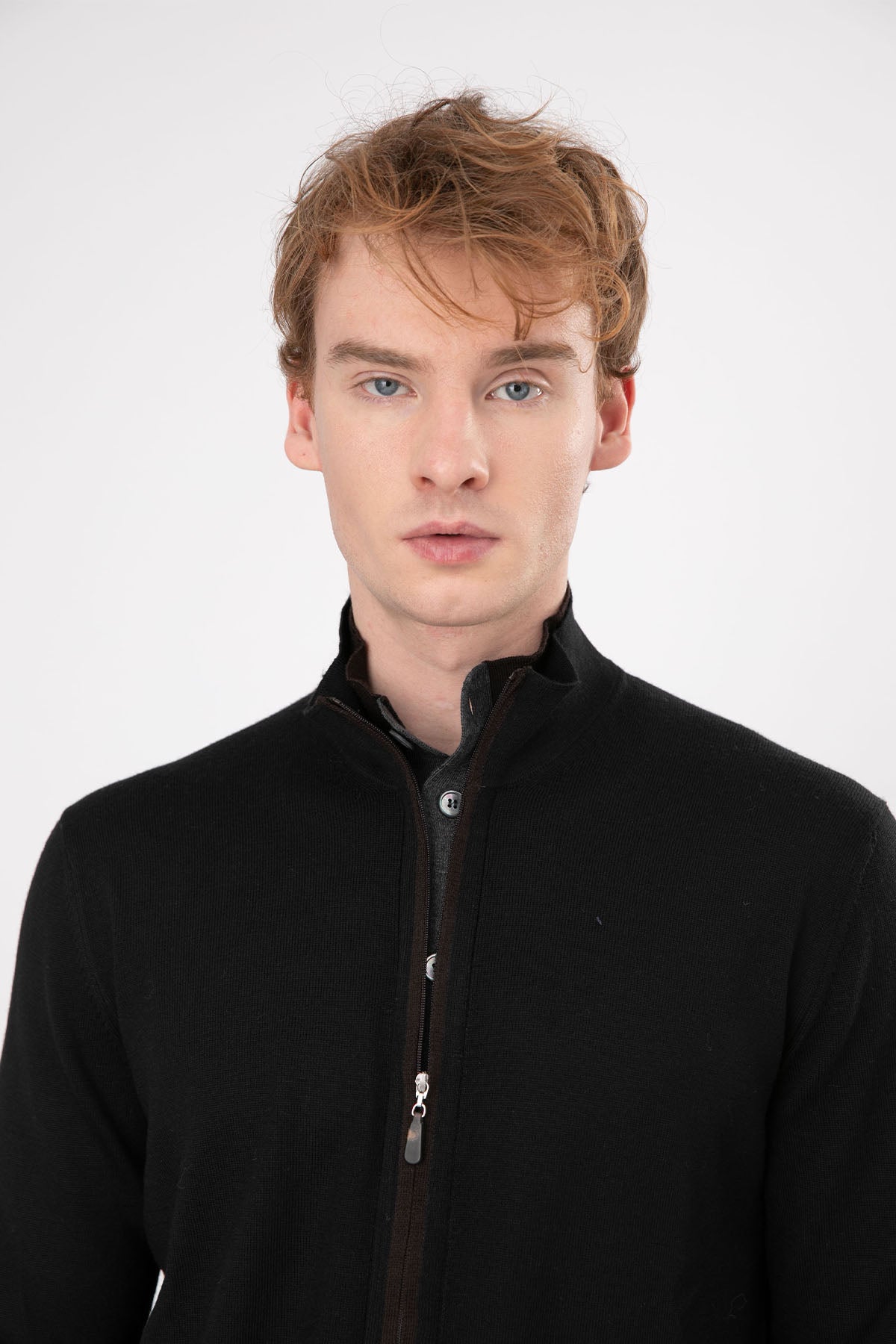 Gran Sasso Dik Yaka Fermuarlı Yün Triko Ceket-Libas Trendy Fashion Store