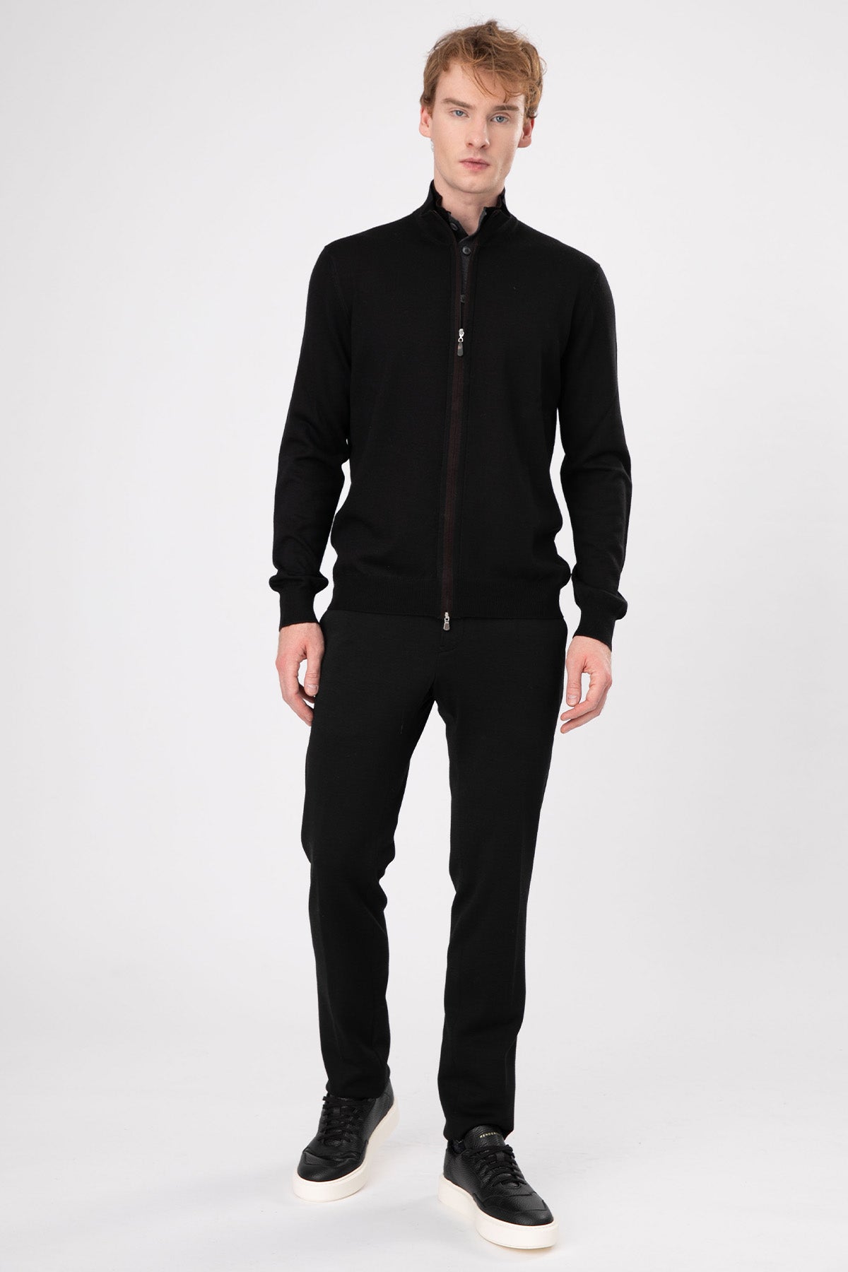 Gran Sasso Dik Yaka Fermuarlı Yün Triko Ceket-Libas Trendy Fashion Store