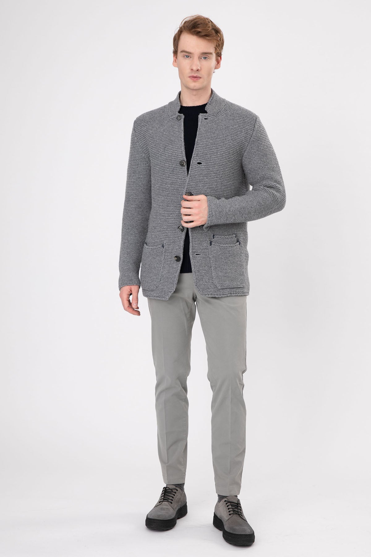 Gran Sasso Dik Yaka Kalın Örgü Yün Triko Ceket-Libas Trendy Fashion Store