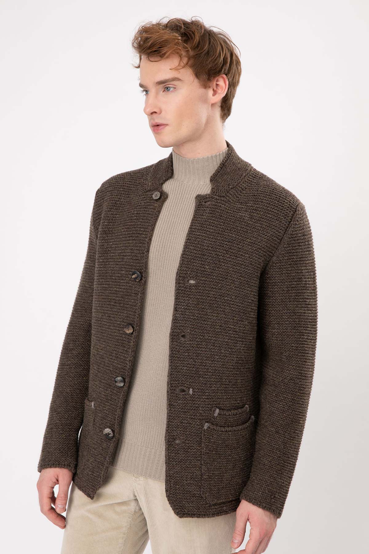 Gran Sasso Dik Yaka Kalın Örgü Yün Triko Ceket-Libas Trendy Fashion Store