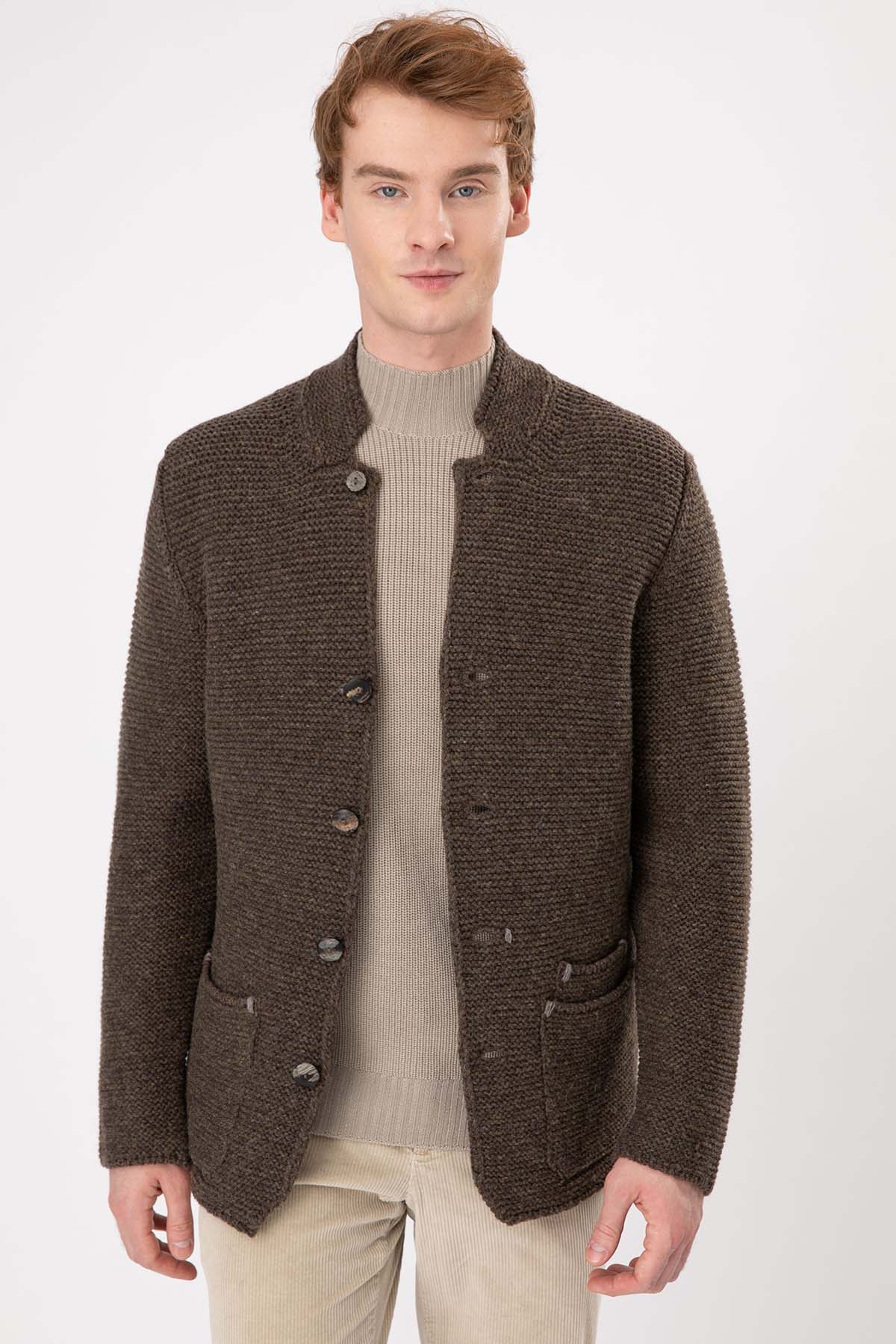 Gran Sasso Dik Yaka Kalın Örgü Yün Triko Ceket-Libas Trendy Fashion Store