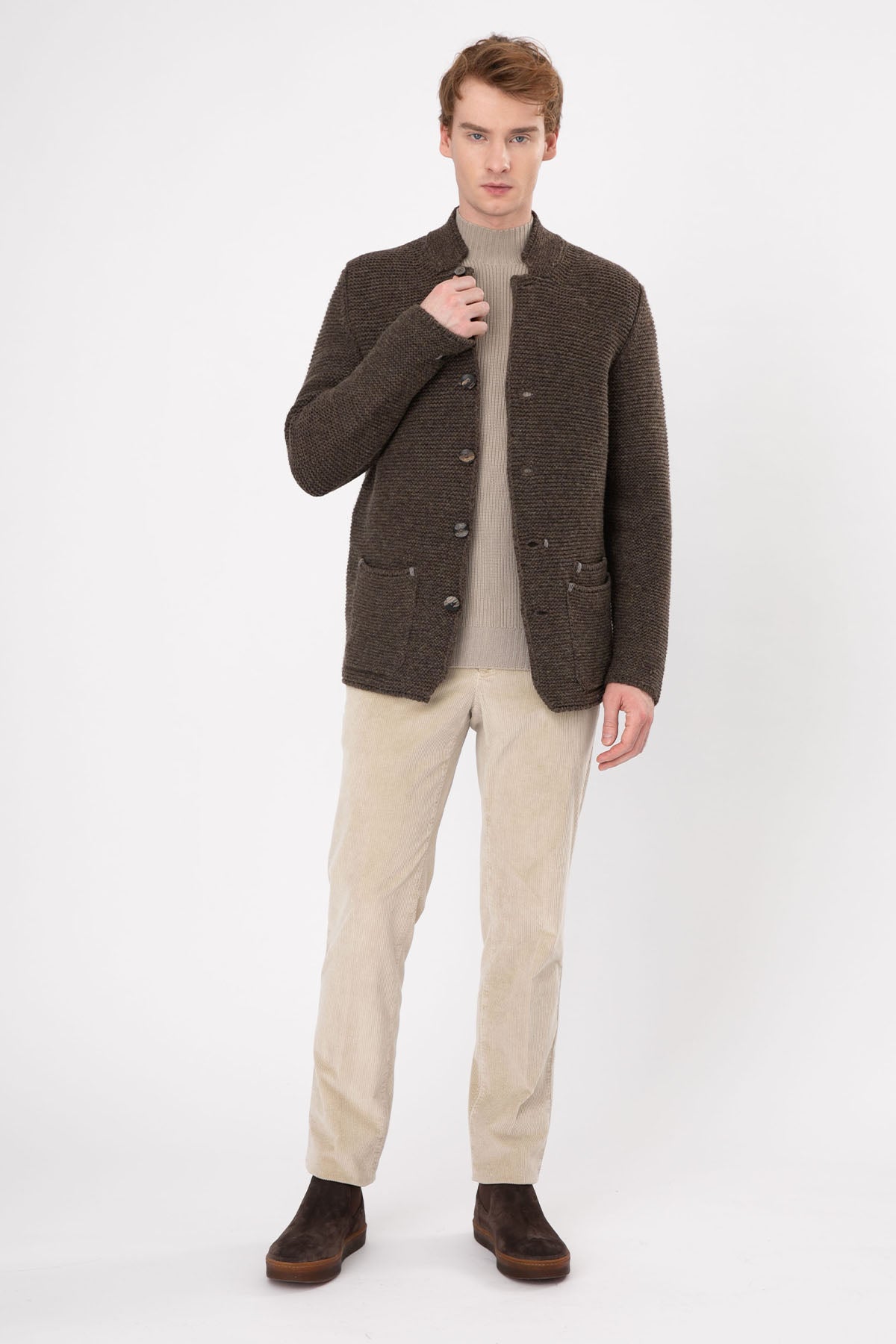 Gran Sasso Dik Yaka Kalın Örgü Yün Triko Ceket-Libas Trendy Fashion Store