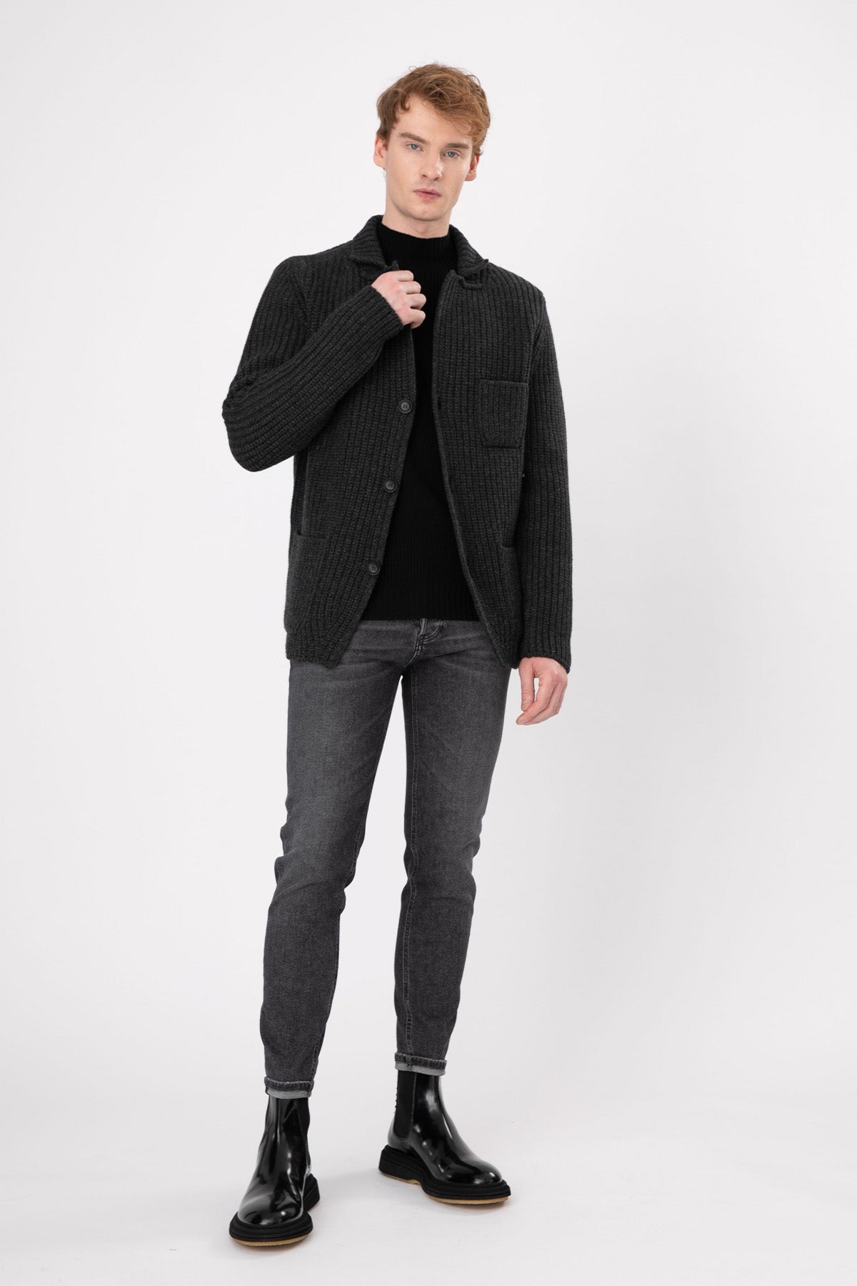 Gran Sasso Dik Yaka Kalın Örgü Yün Triko Ceket-Libas Trendy Fashion Store