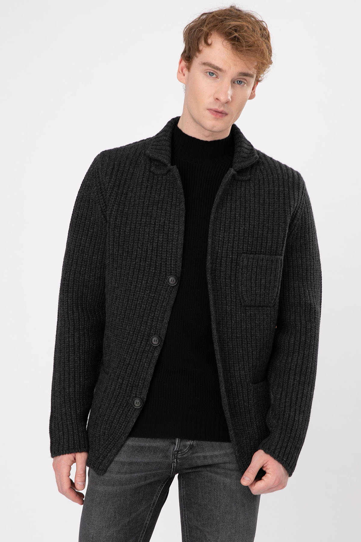 Gran Sasso Dik Yaka Kalın Örgü Yün Triko Ceket-Libas Trendy Fashion Store