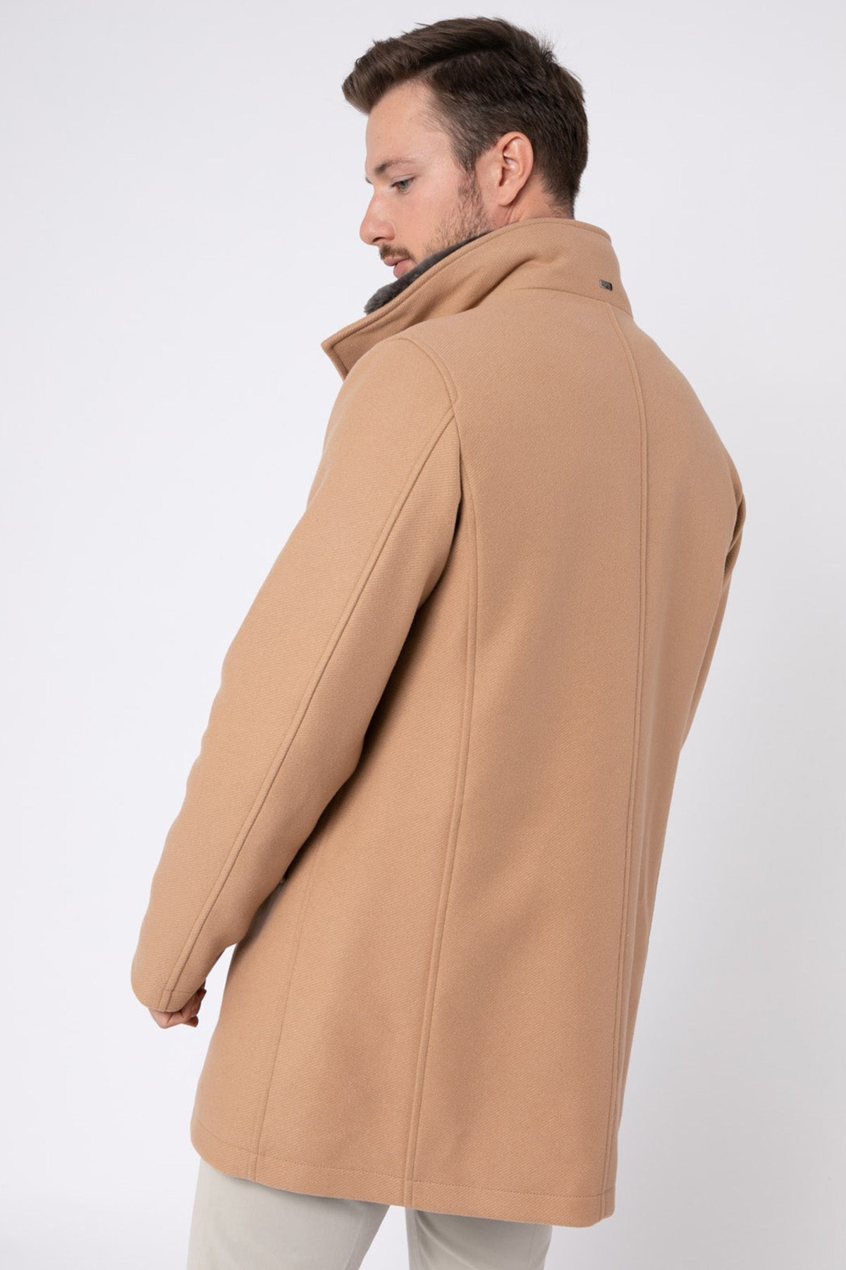 Herno Yakası Eko Kürklü Yün Kaban-Libas Trendy Fashion Store