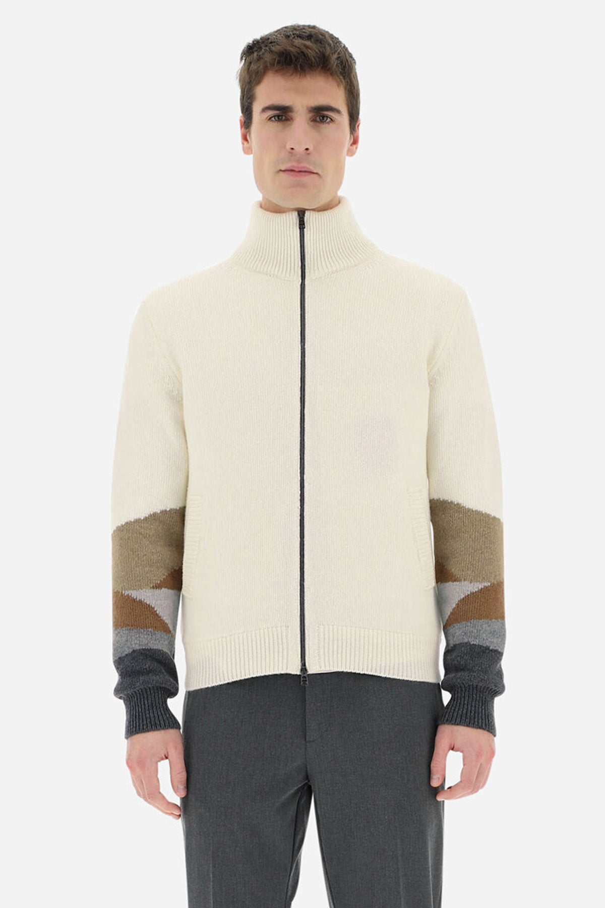 Herno Resort Dik Yaka Fermuarlı Yün Triko Ceket-Libas Trendy Fashion Store