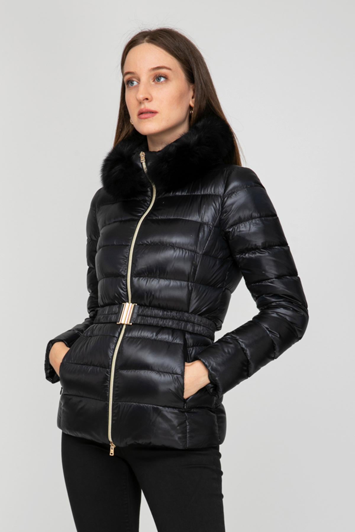 Herno Claudia Kemerli Kürklü Yaka Puffer Mont-Libas Trendy Fashion Store
