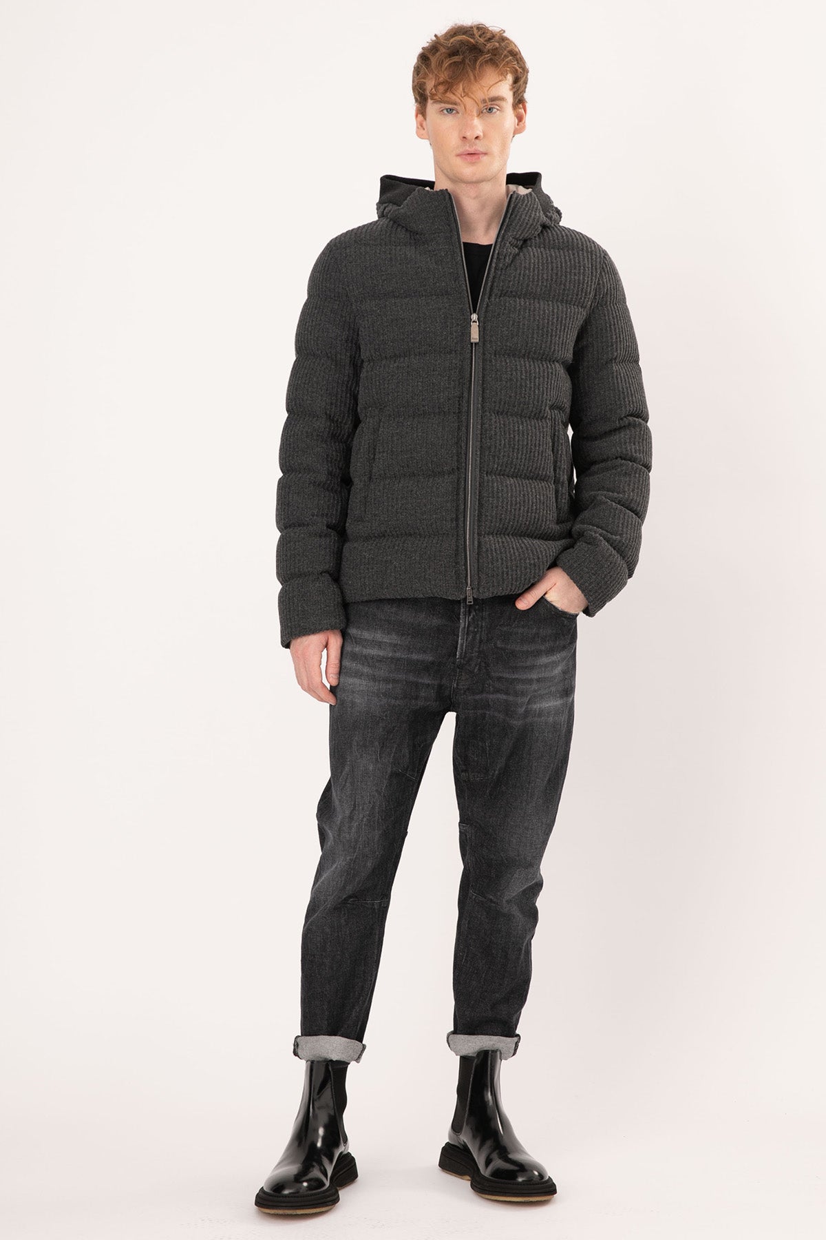 Herno Kapüşonlu Yün Puffer Mont-Libas Trendy Fashion Store