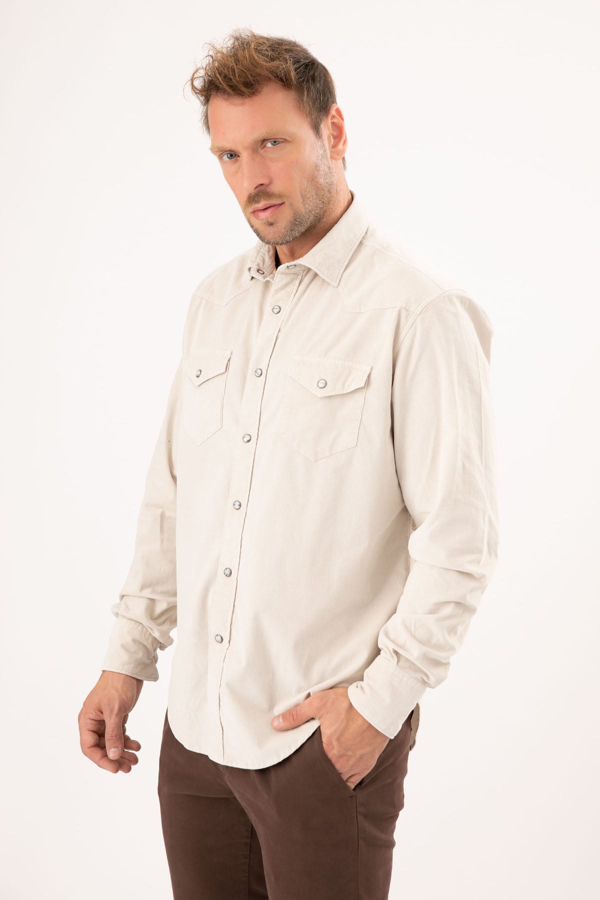 Fradi Klasik Yaka Streç Kadife Gömlek-Libas Trendy Fashion Store