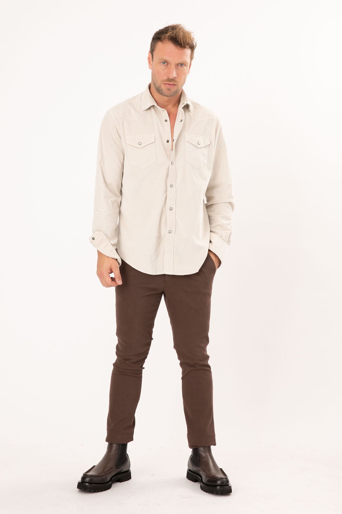 Fradi Klasik Yaka Streç Kadife Gömlek-Libas Trendy Fashion Store