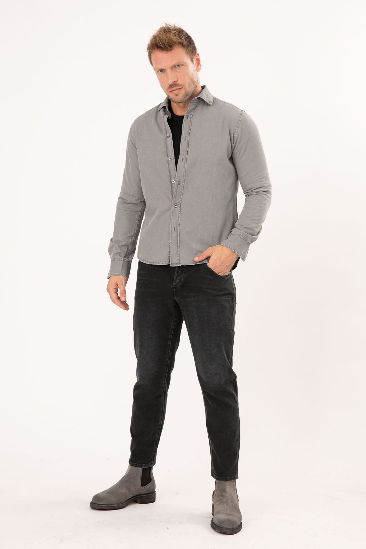 Fradi Klasik Yaka Yıkamalı Gömlek-Libas Trendy Fashion Store