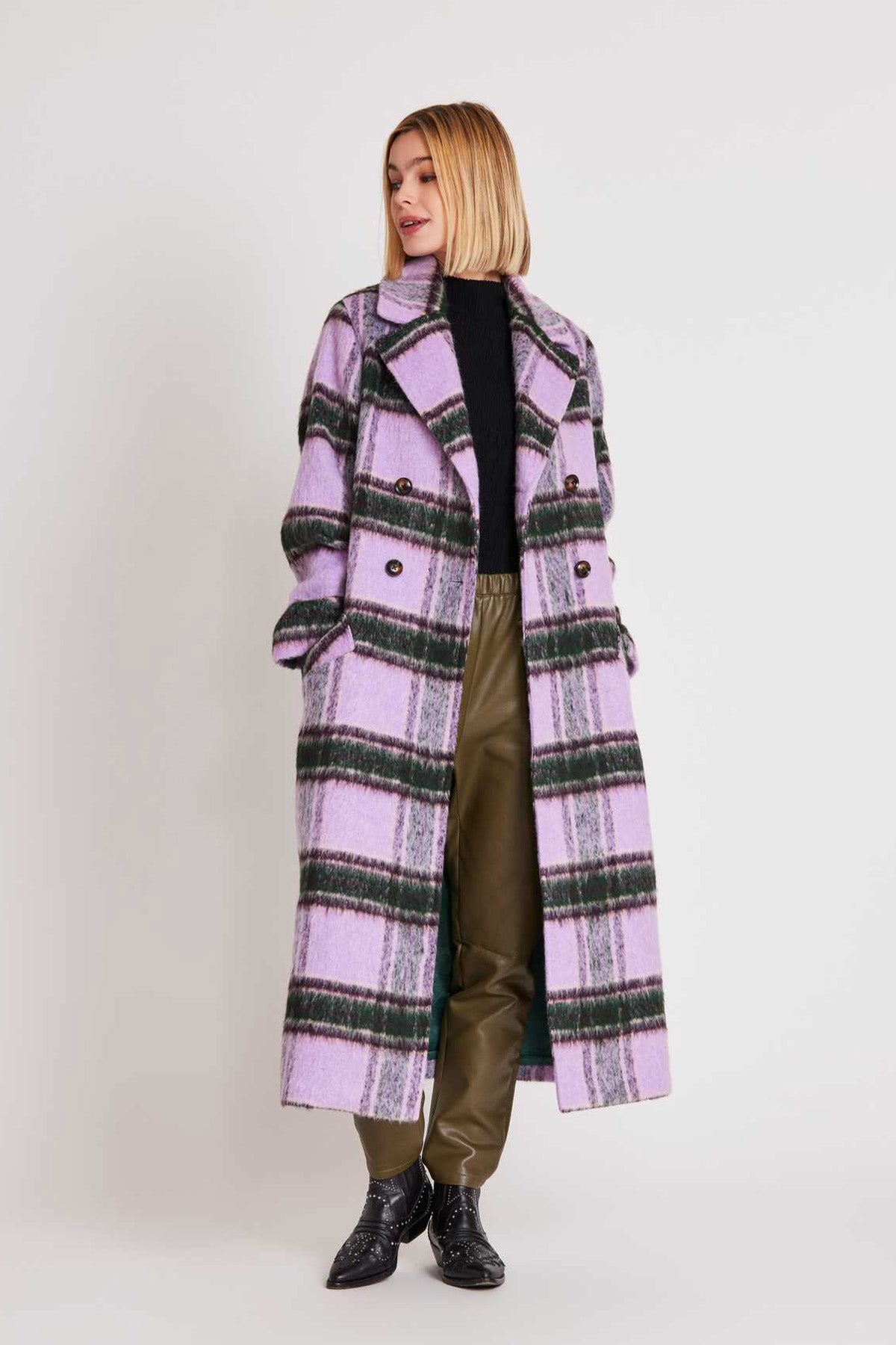 Rene Derhy Ekoseli Kruvaze Palto-Libas Trendy Fashion Store