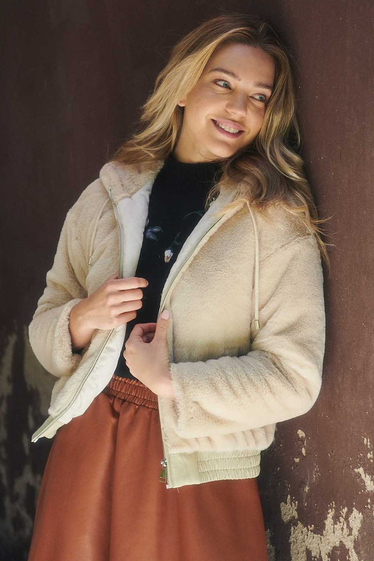 Rene Derhy Kapüşonlu Peluş Mont-Libas Trendy Fashion Store